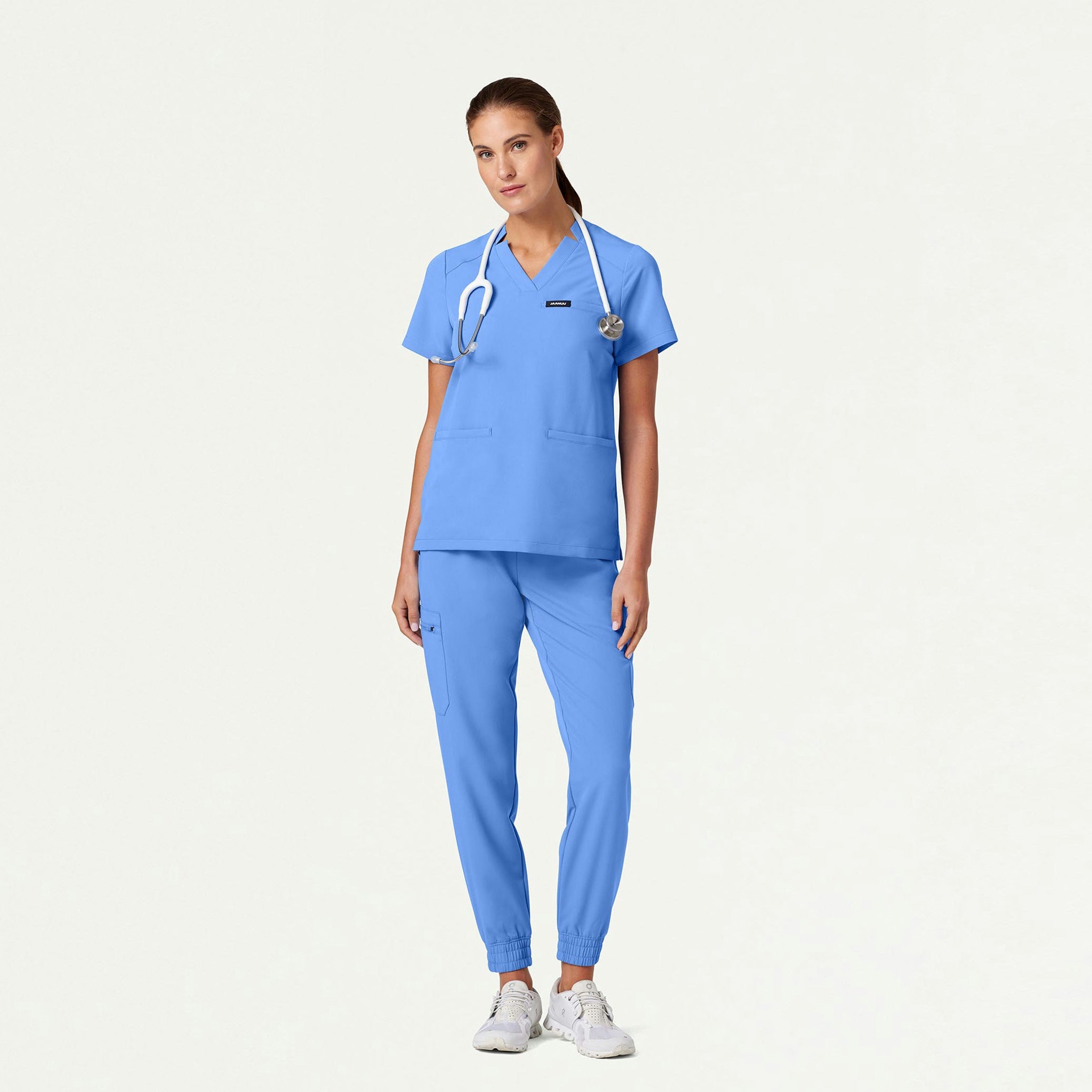 Helia Notched V-Neck Scrub Top - Ceil Blue