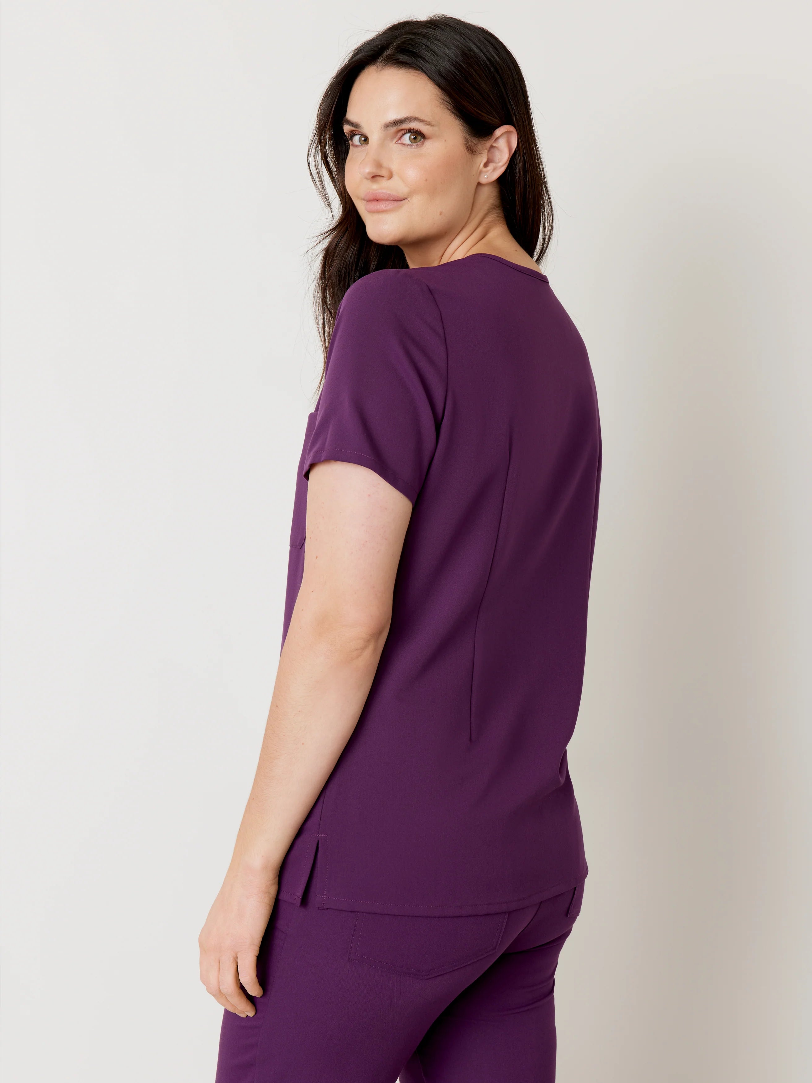GABRIELLE RE-GARDE™ - PLUM - One Pocket Scrub Top - SILVADUR™ - Final Sale