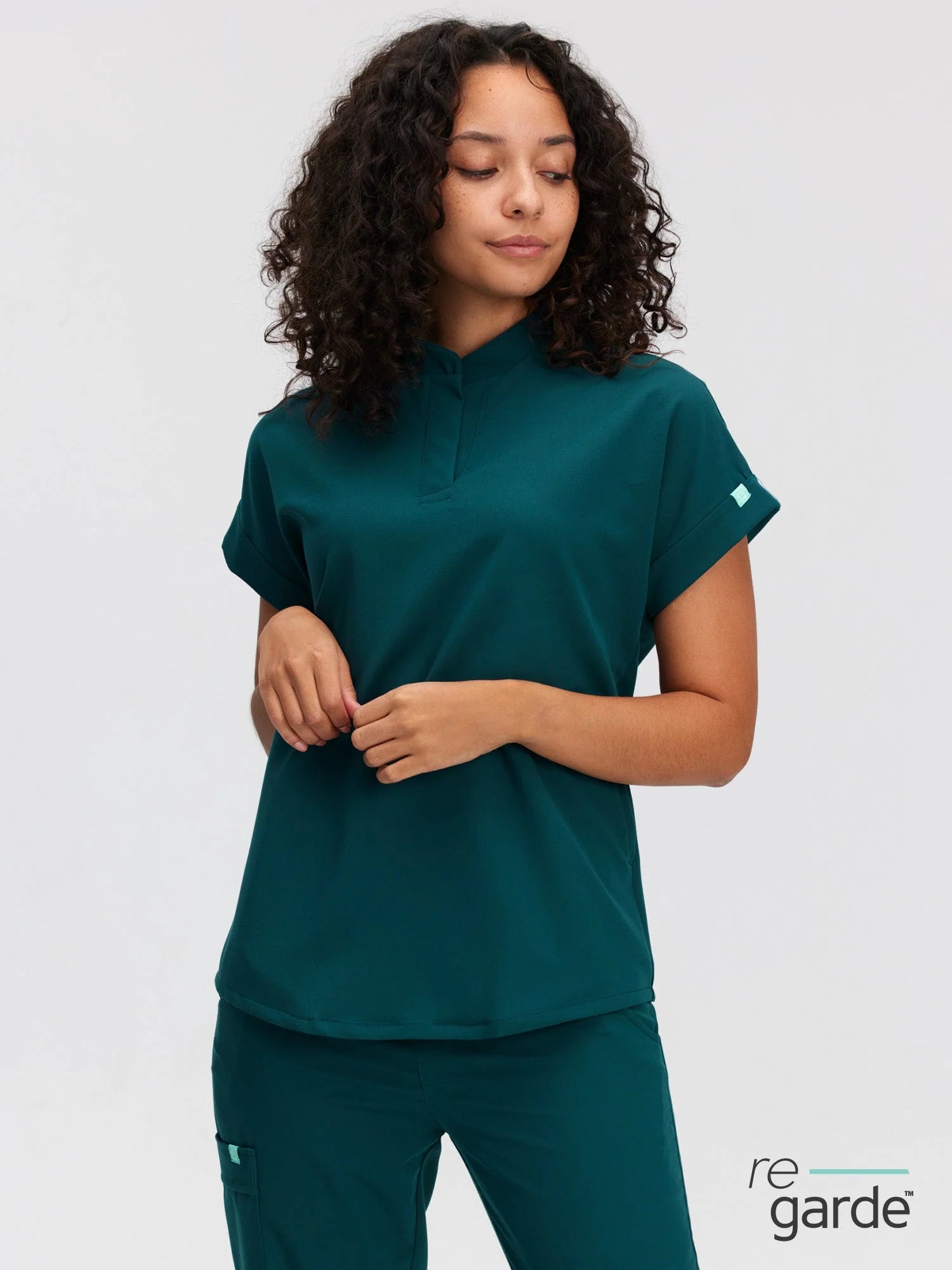 CHARLIE RE-GARDE™ - TEAL - Mandarine Collar Scrub Top - SILVADUR™