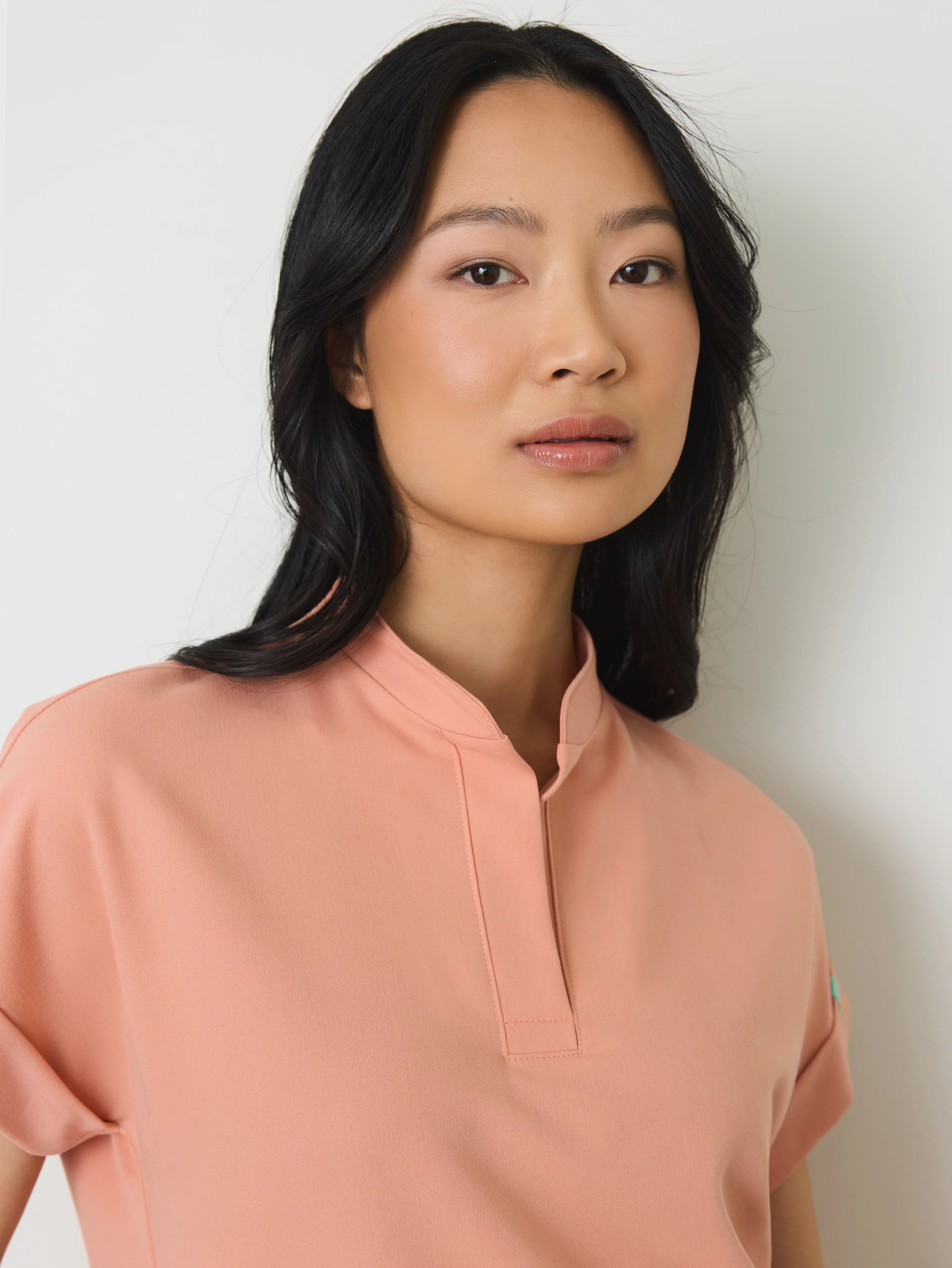 CHARLIE RE-GARDE™ - PEACH - Mandarine Collar Scrub Top - SILVADUR™ - Final Sale