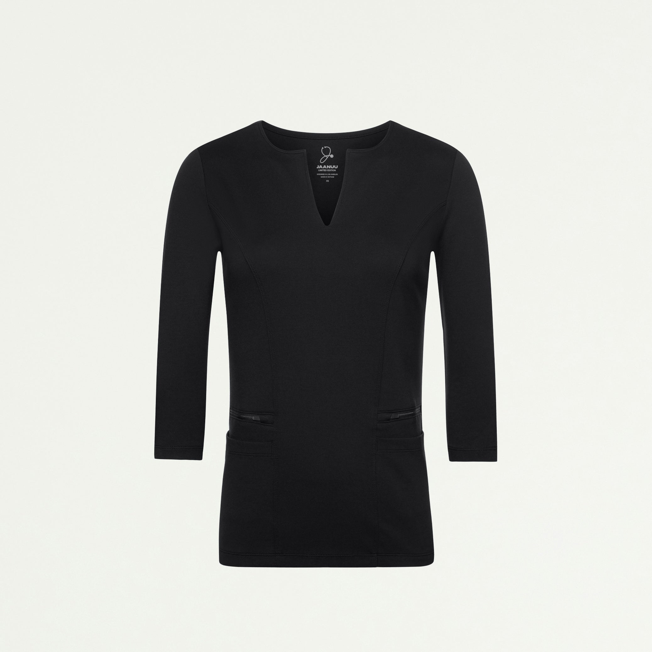 Zoe Slim 3/4-Sleeve UltraSOFT Scrub Top - Black