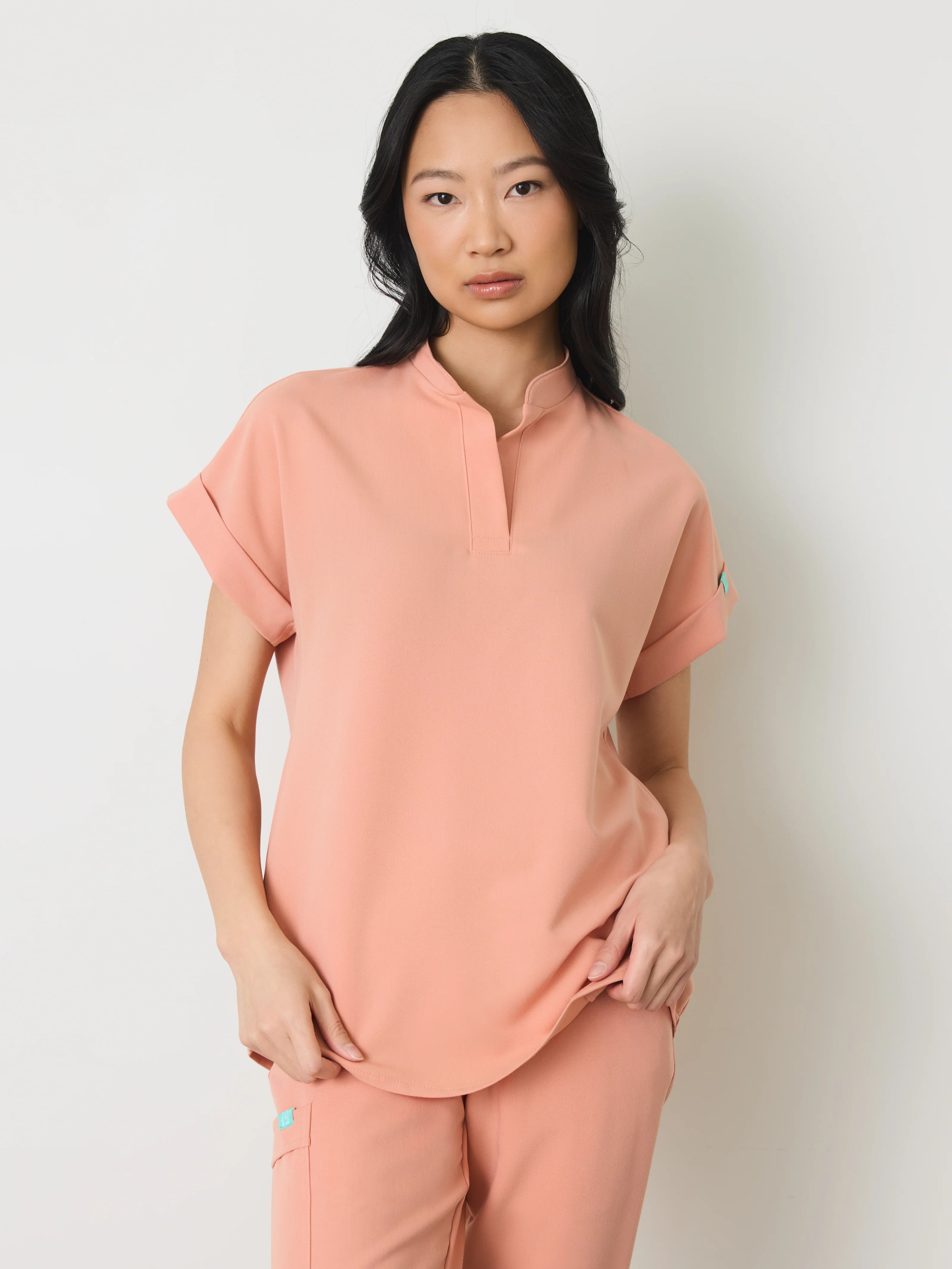 CHARLIE RE-GARDE™ - PEACH - Mandarine Collar Scrub Top - SILVADUR™ - Final Sale