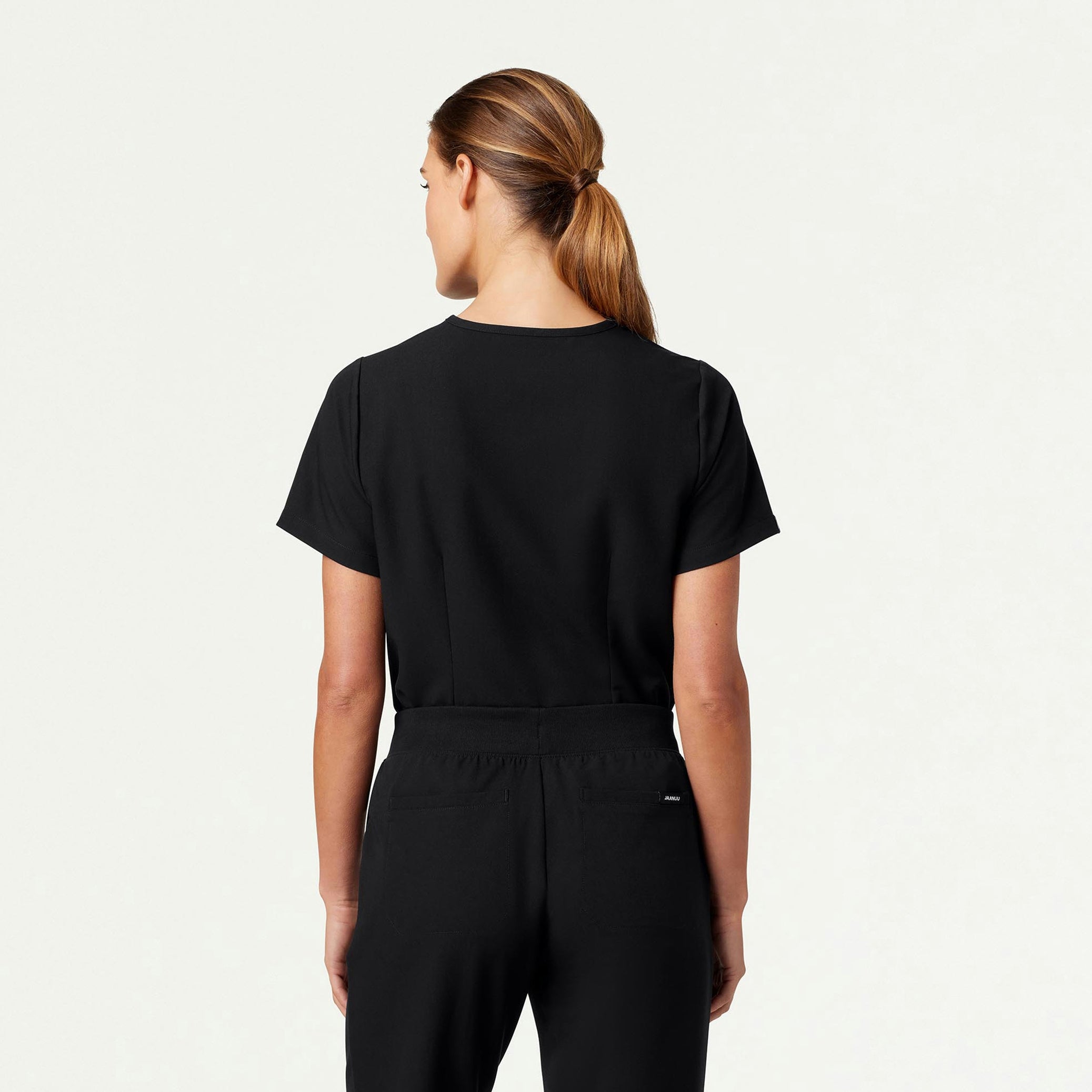 Rhena Essential 1-Pocket Scrub Top - Black