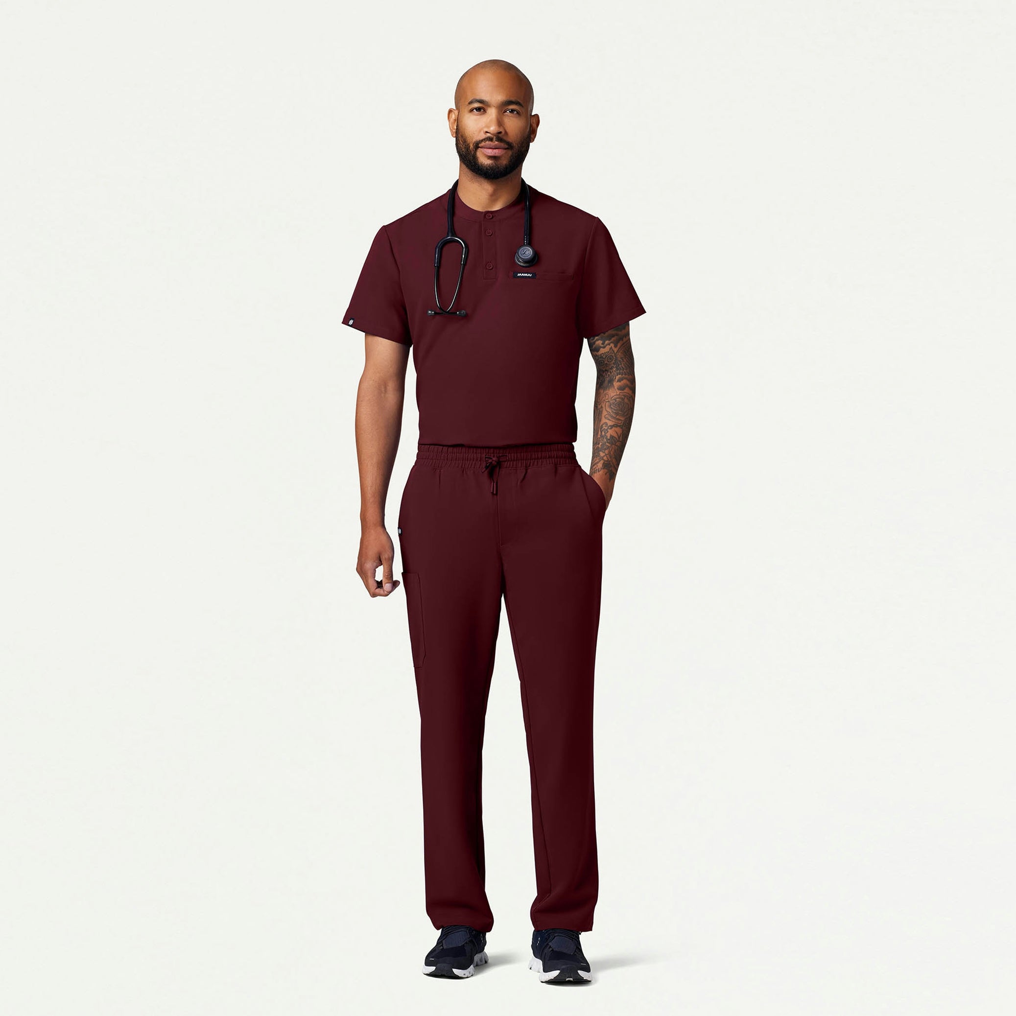 Reeve Henley Scrub Top - Burgundy