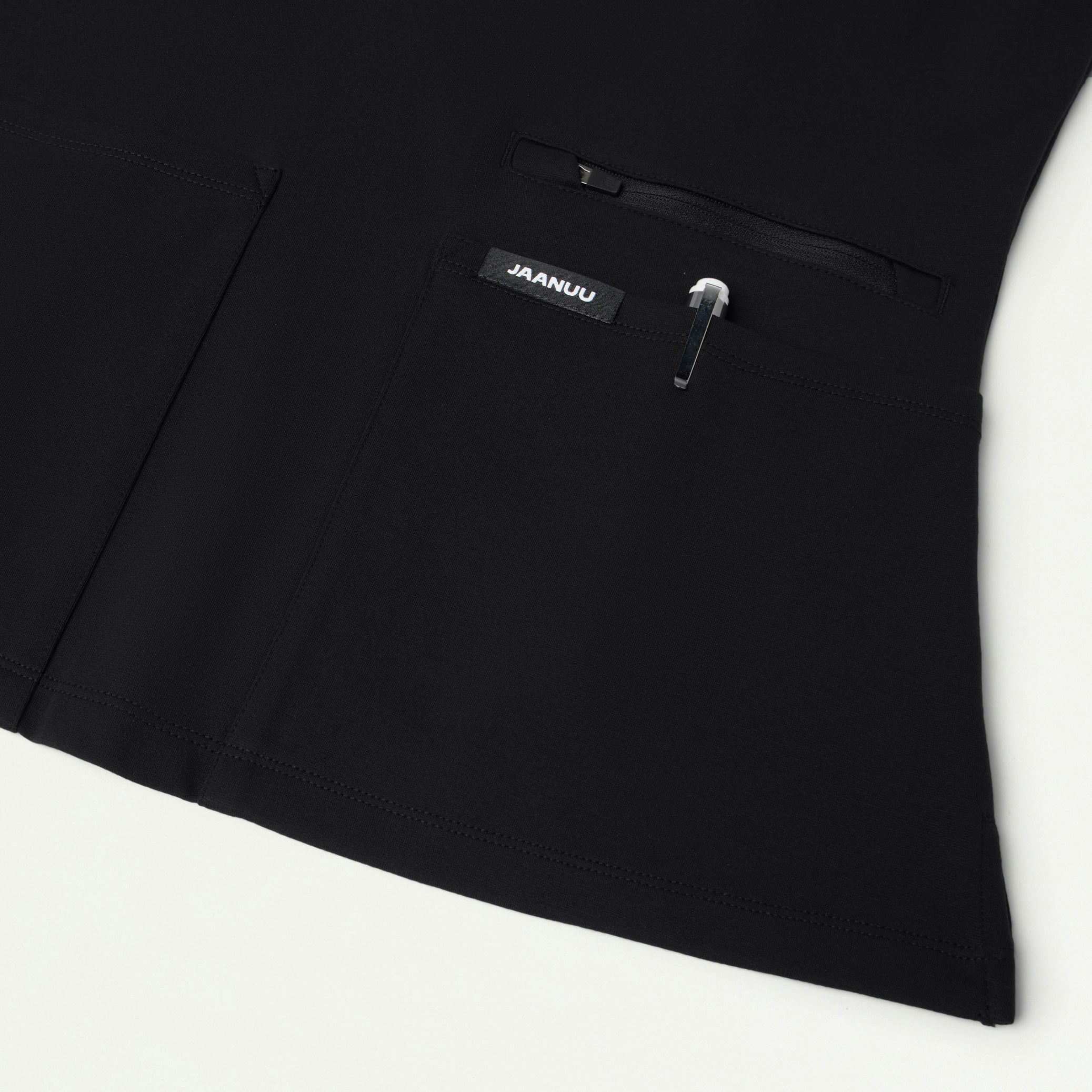 Kass Slim 4-Pocket UltraSOFT Scrub Top - Black
