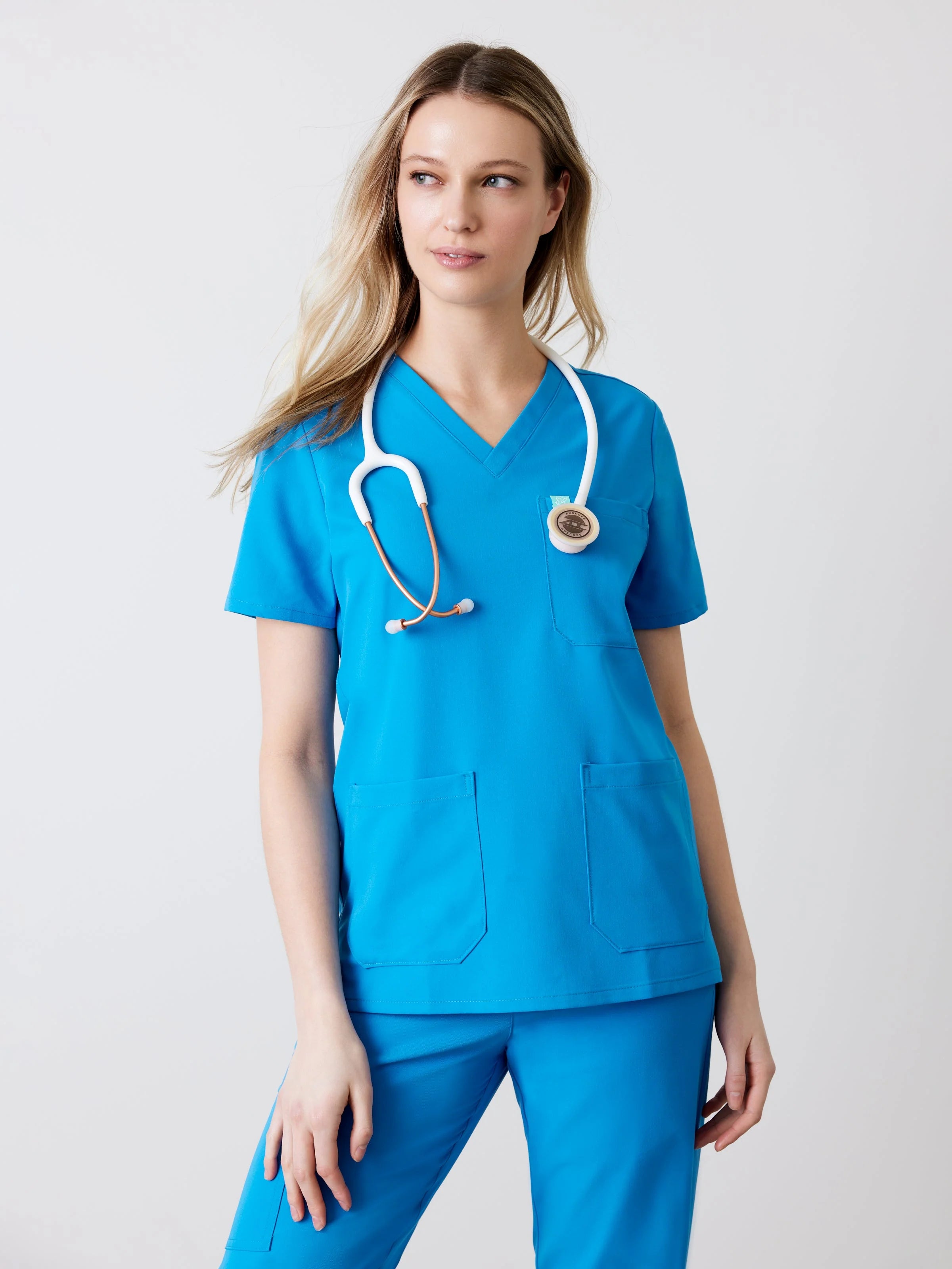 CHLOE RE-GARDE™ - AZURE BLUE - Three Pockets Scrub Top - Final Sale