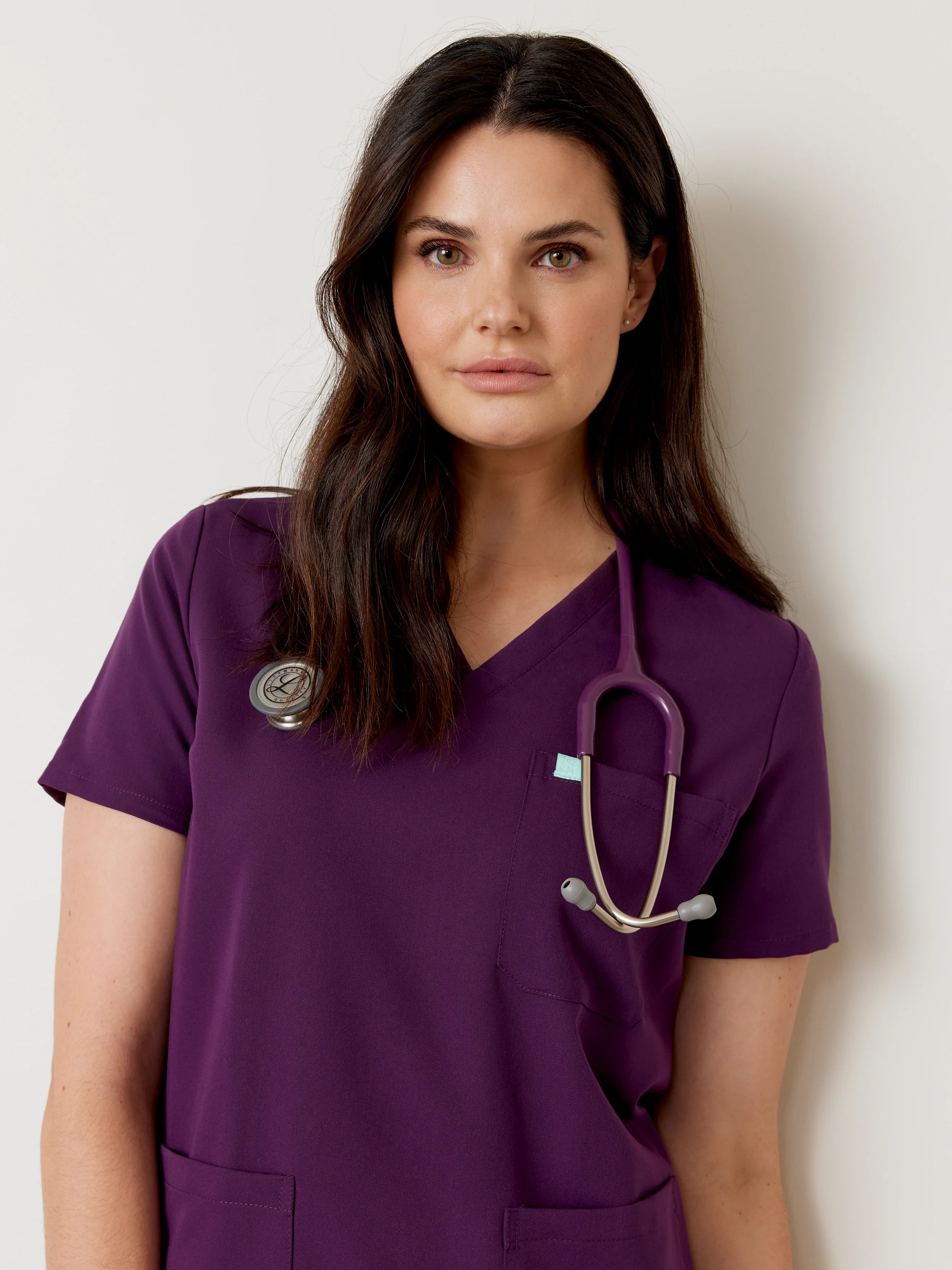 CHLOE RE-GARDE™ - PLUM - Three Pockets Scrub Top - SILVADUR™ - Final Sale