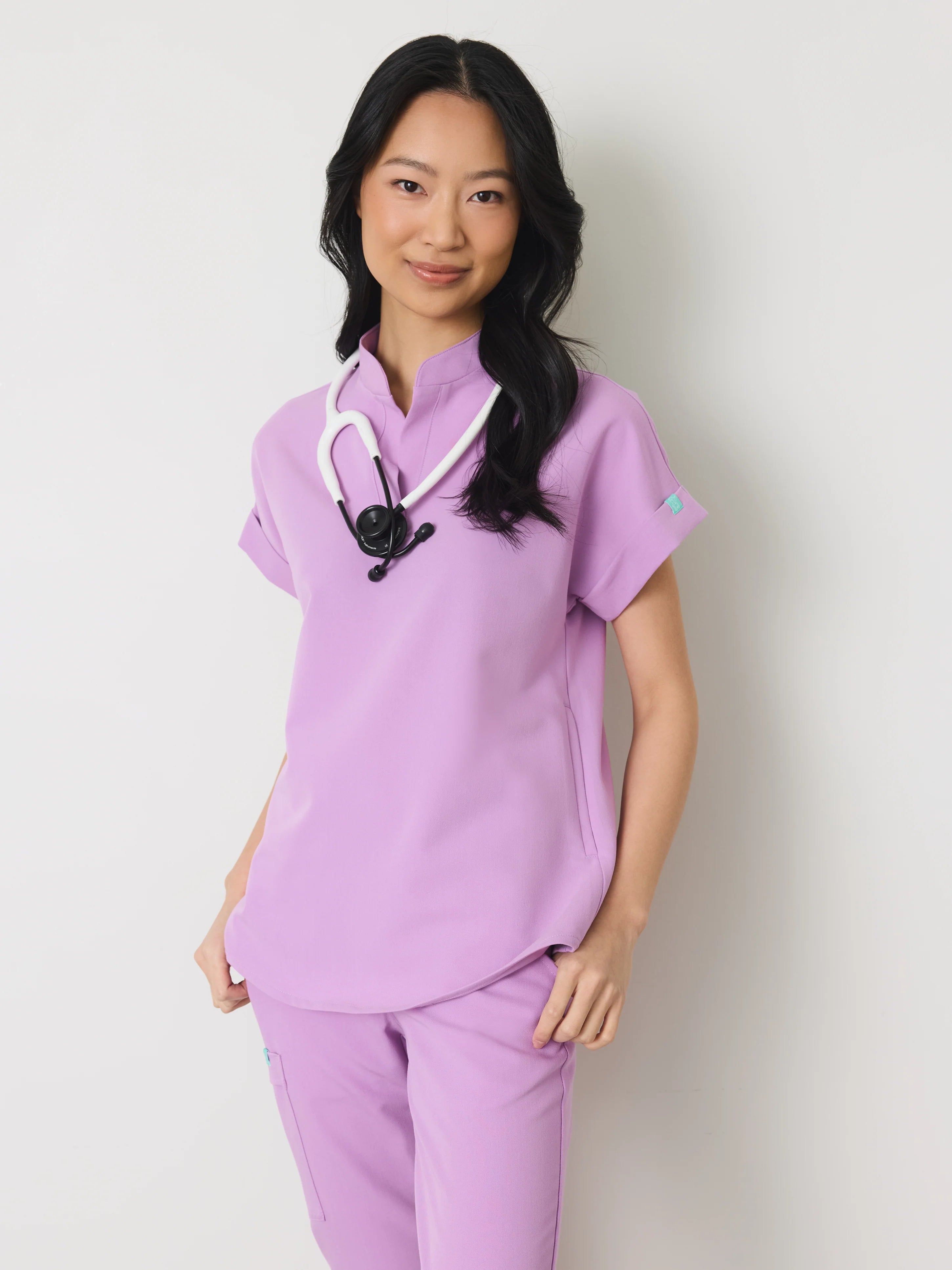 CHARLIE RE-GARDE™ - LILAC - Mandarine Collar Scrub Top - SILVADUR™