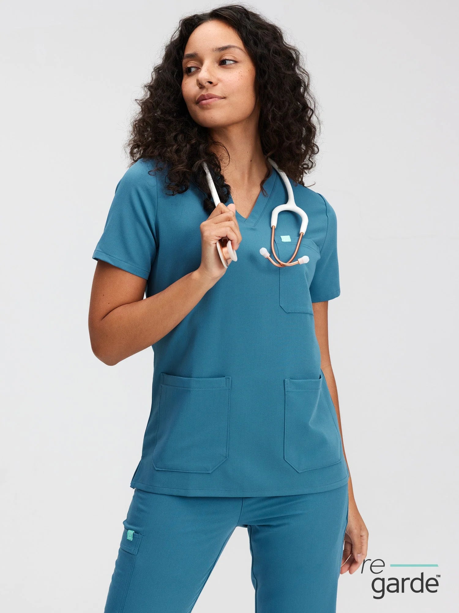 CHLOE RE-GARDE™ - STEEL BLUE - Three Pockets Scrub Top - Final Sale