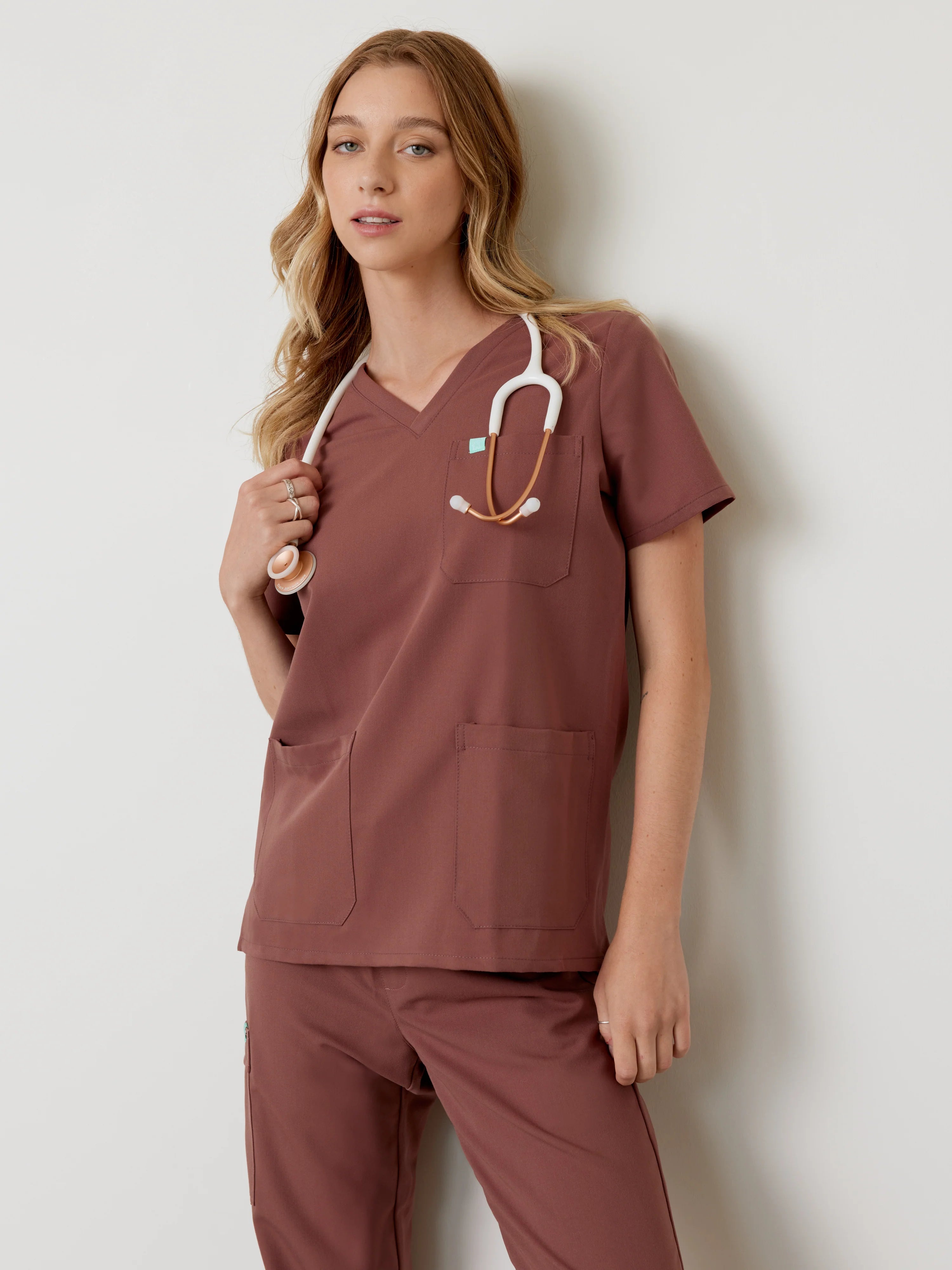 CHLOE RE-GARDE™ - MAROON - Three Pockets Scrub Top - SILVADUR™ - Final Sale