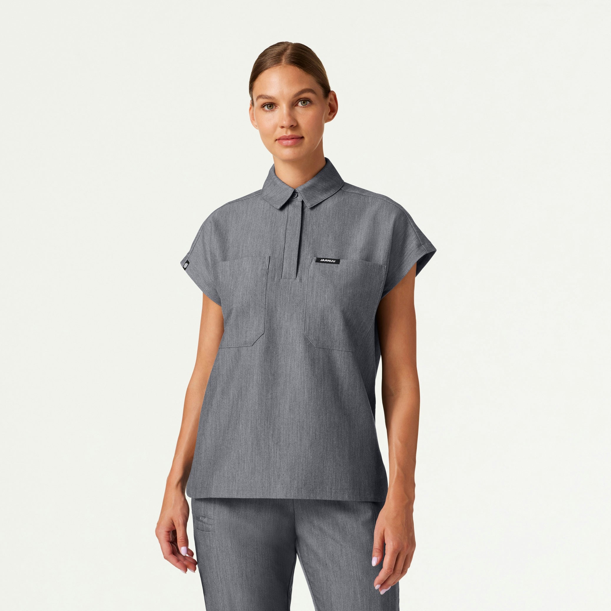 Acta Oversized 2-Pocket Scrub Top - Heather Gray
