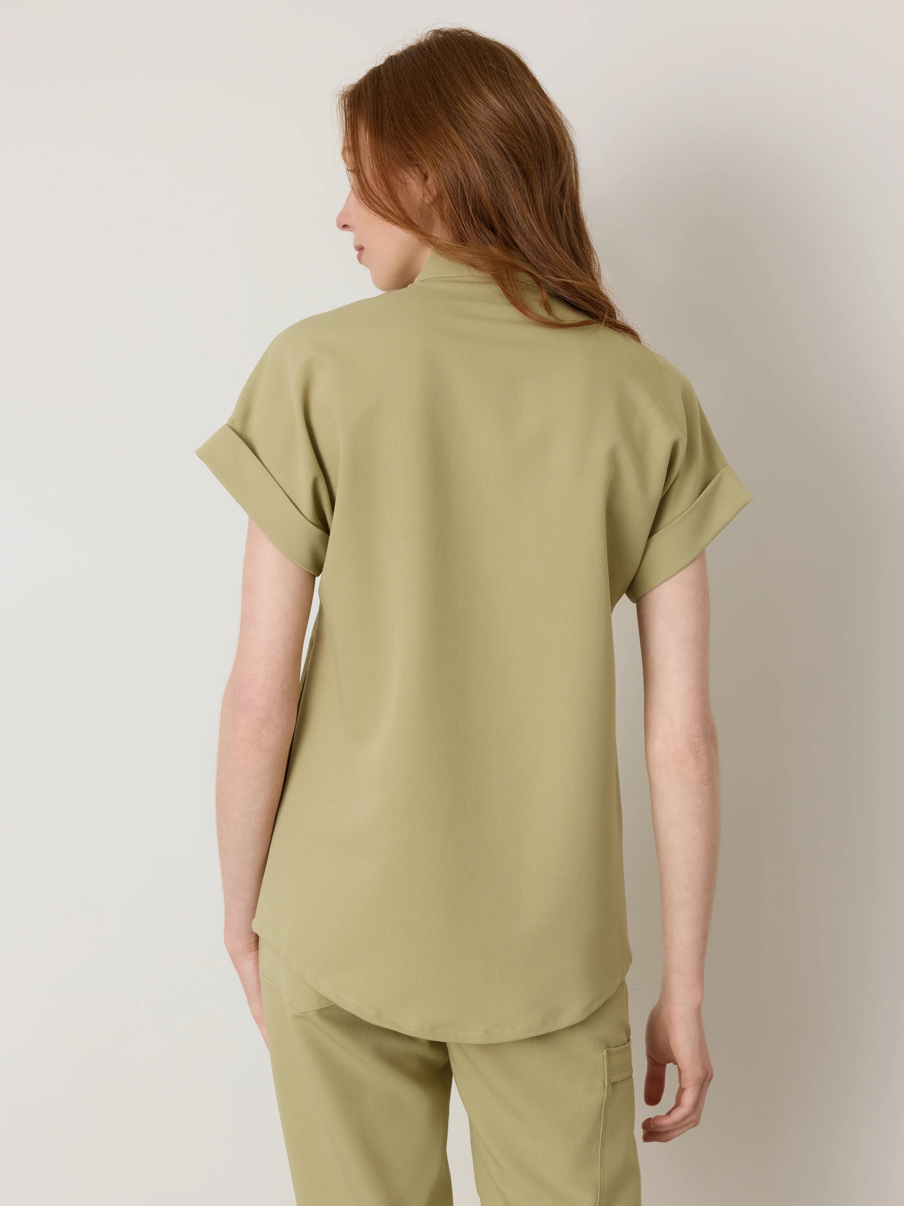 CHARLIE RE-GARDE™ - SAGE - Mandarine Collar Scrub Top - SILVADUR™
