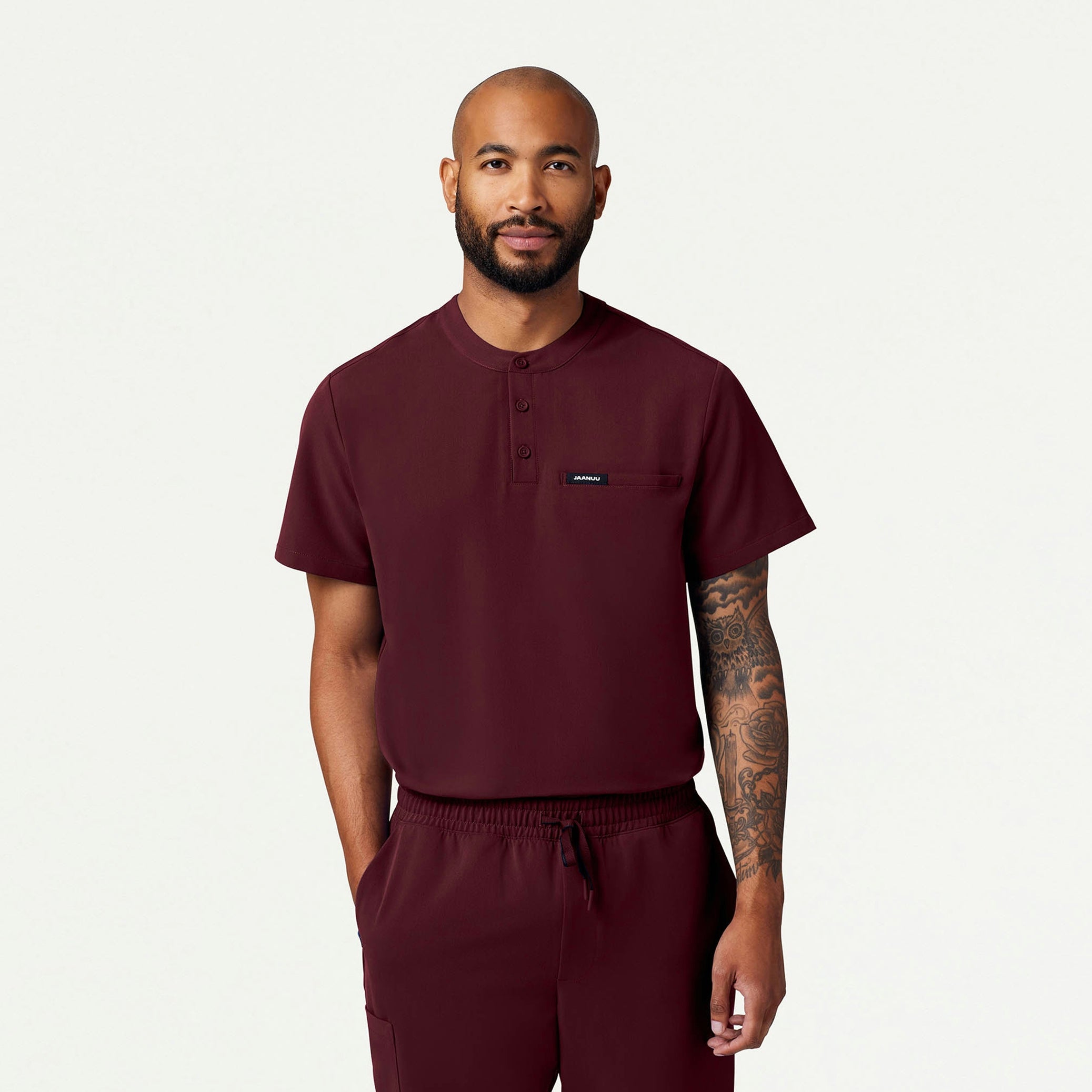 Reeve Henley Scrub Top - Burgundy