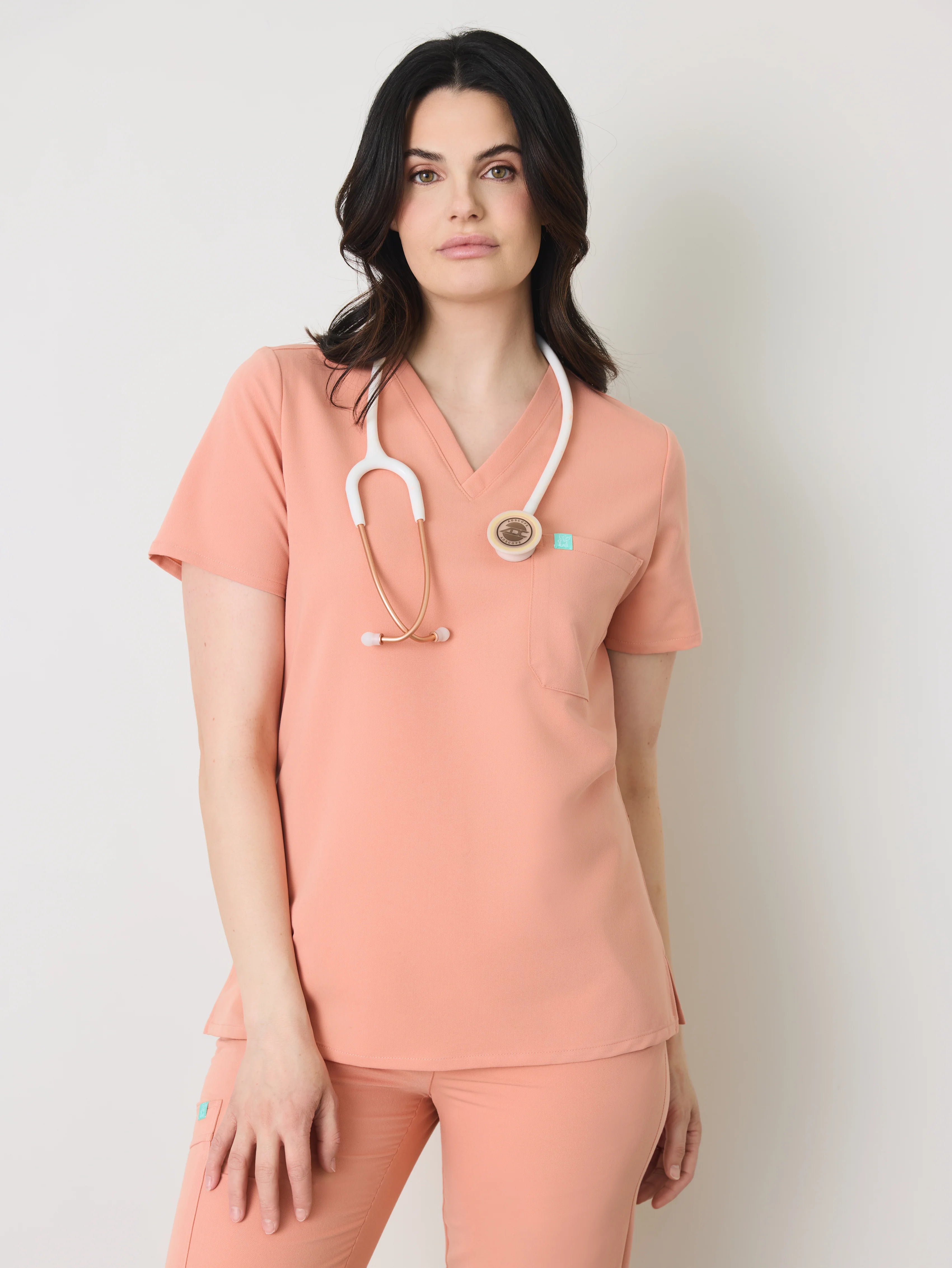 GABRIELLE RE-GARDE™ - PEACH - One Pocket Scrub Top - SILVADUR™ - Final Sale