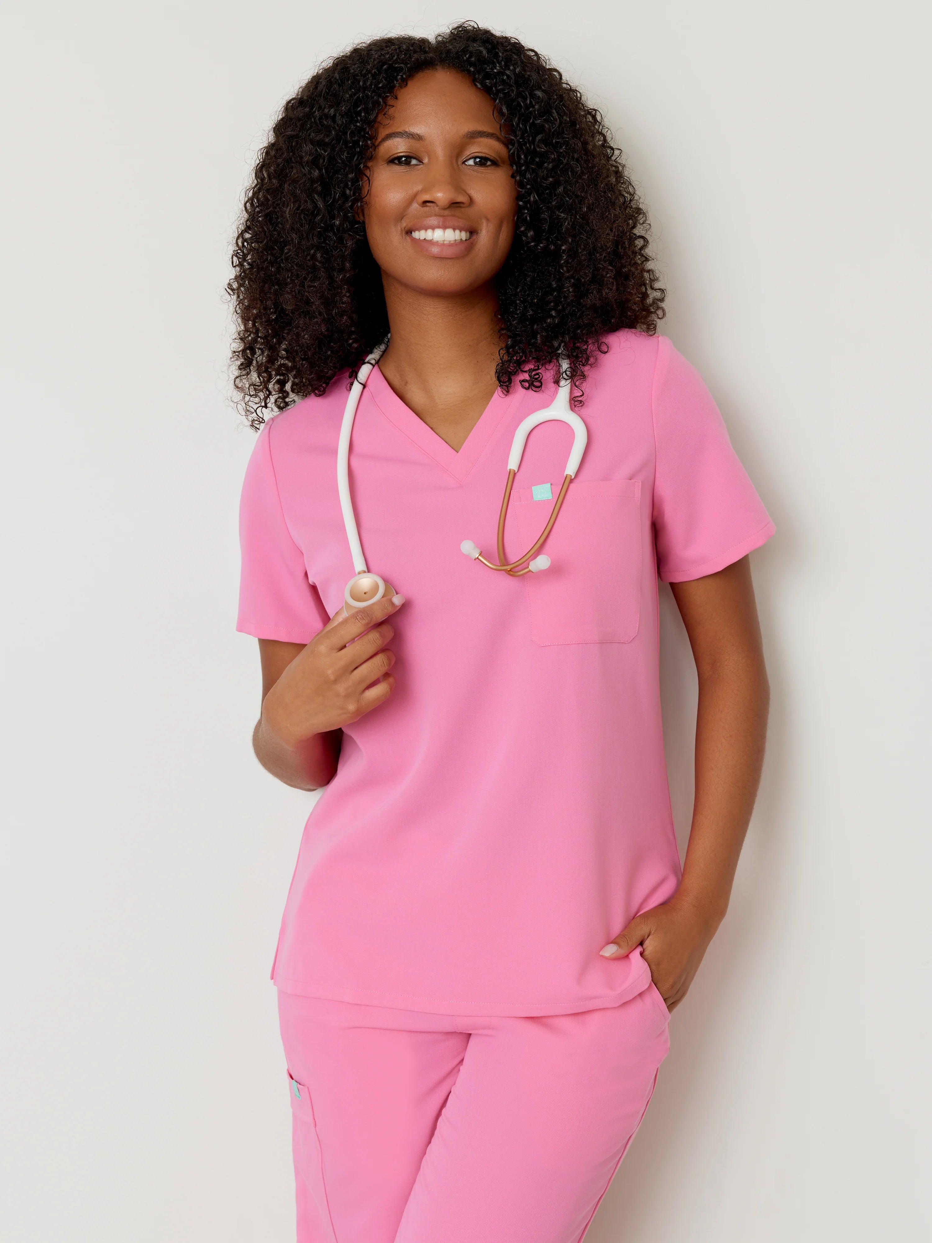 GABRIELLE RE-GARDE™ - BUBBLE PINK - One Pocket Scrub Top - SILVADUR™ - Final Sale