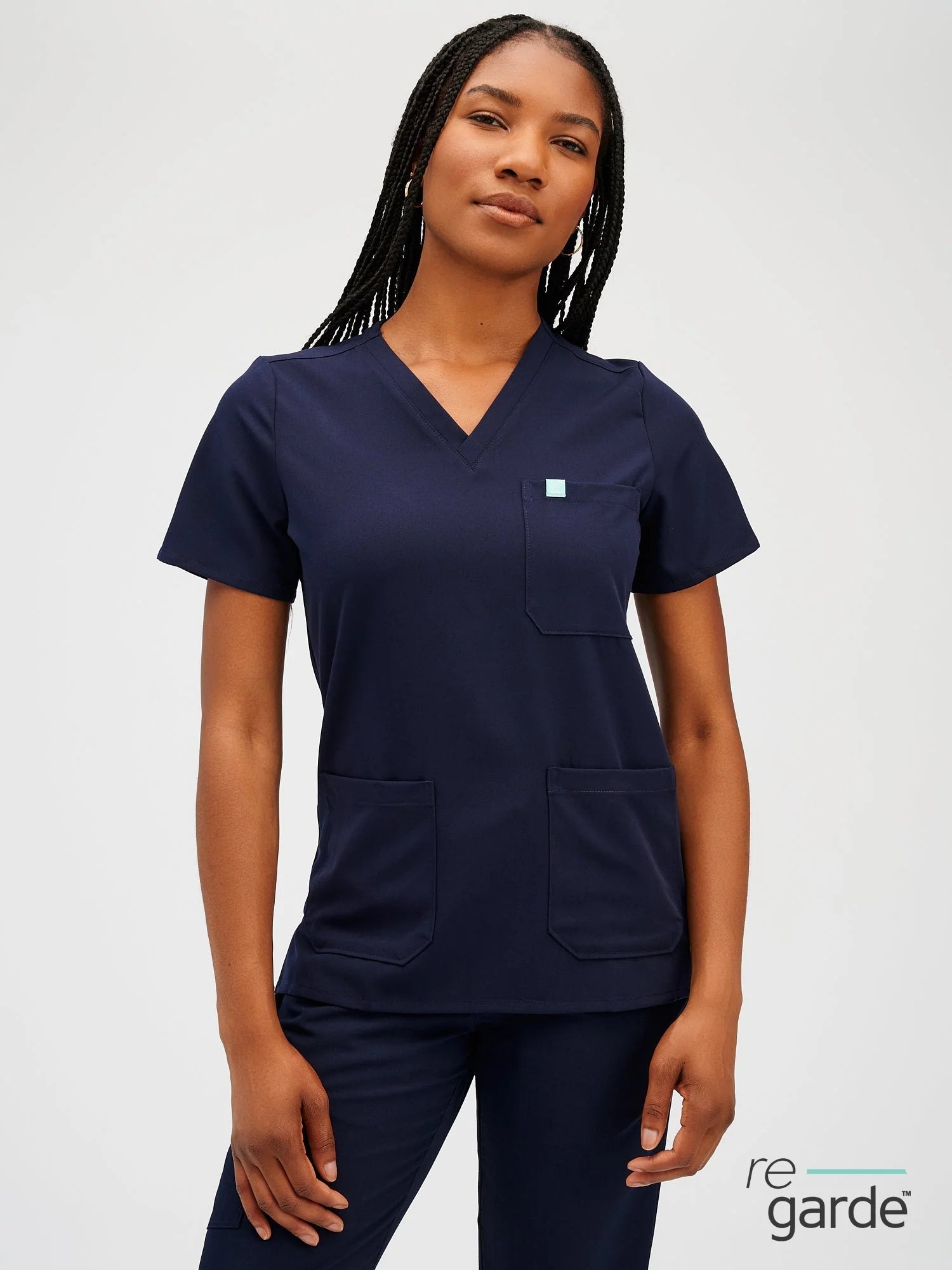 CHLOE RE-GARDE™ - DARK BLUE - Three Pockets Scrub Top - FINAL SALE