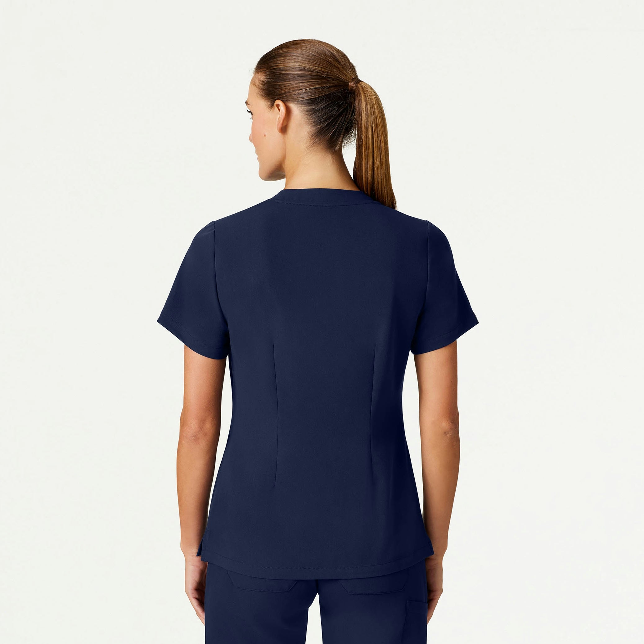 Helia Slim Notched V-Neck Scrub Top - Midnight Navy