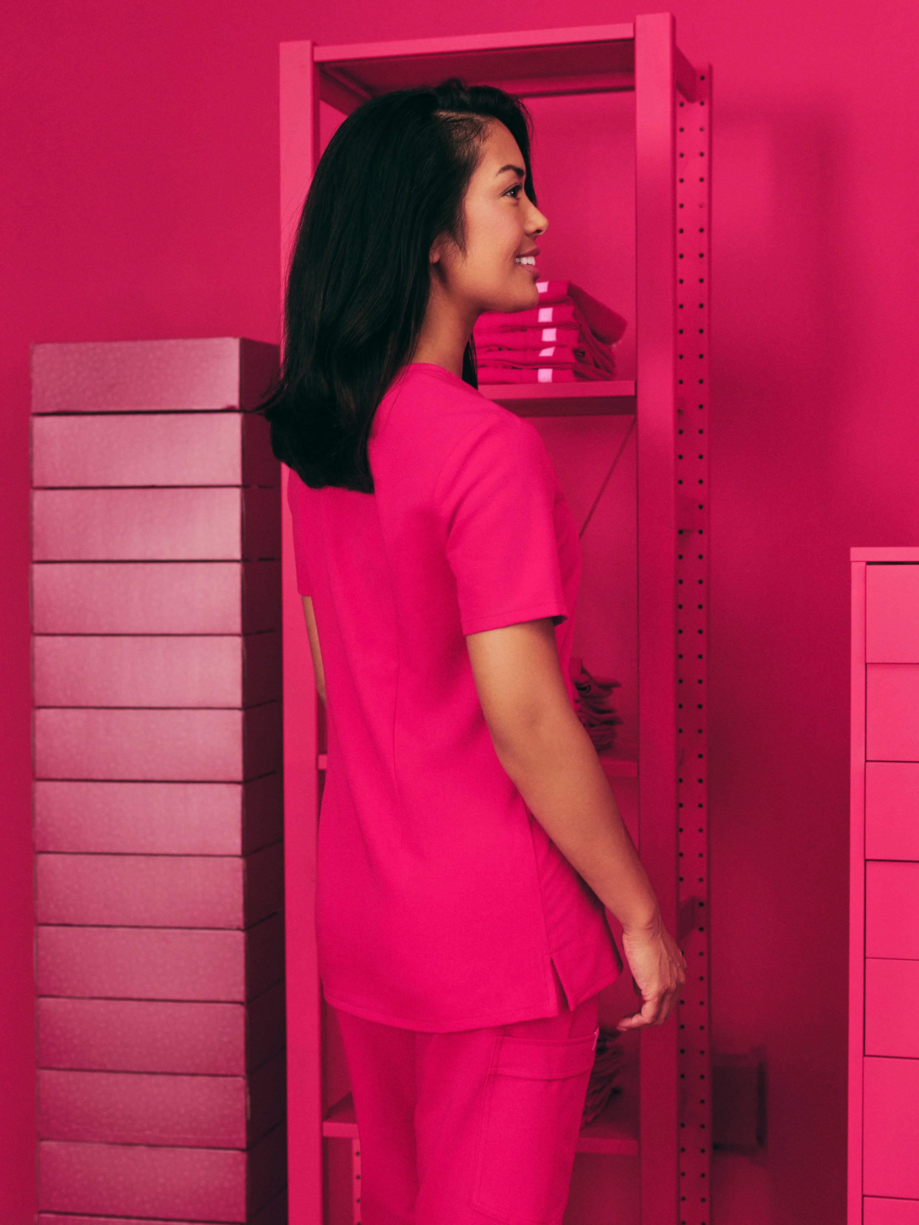 GABRIELLE RE-GARDE™ - VIBRANT FUCHSIA - One Pocket Scrub Top - SILVADUR™