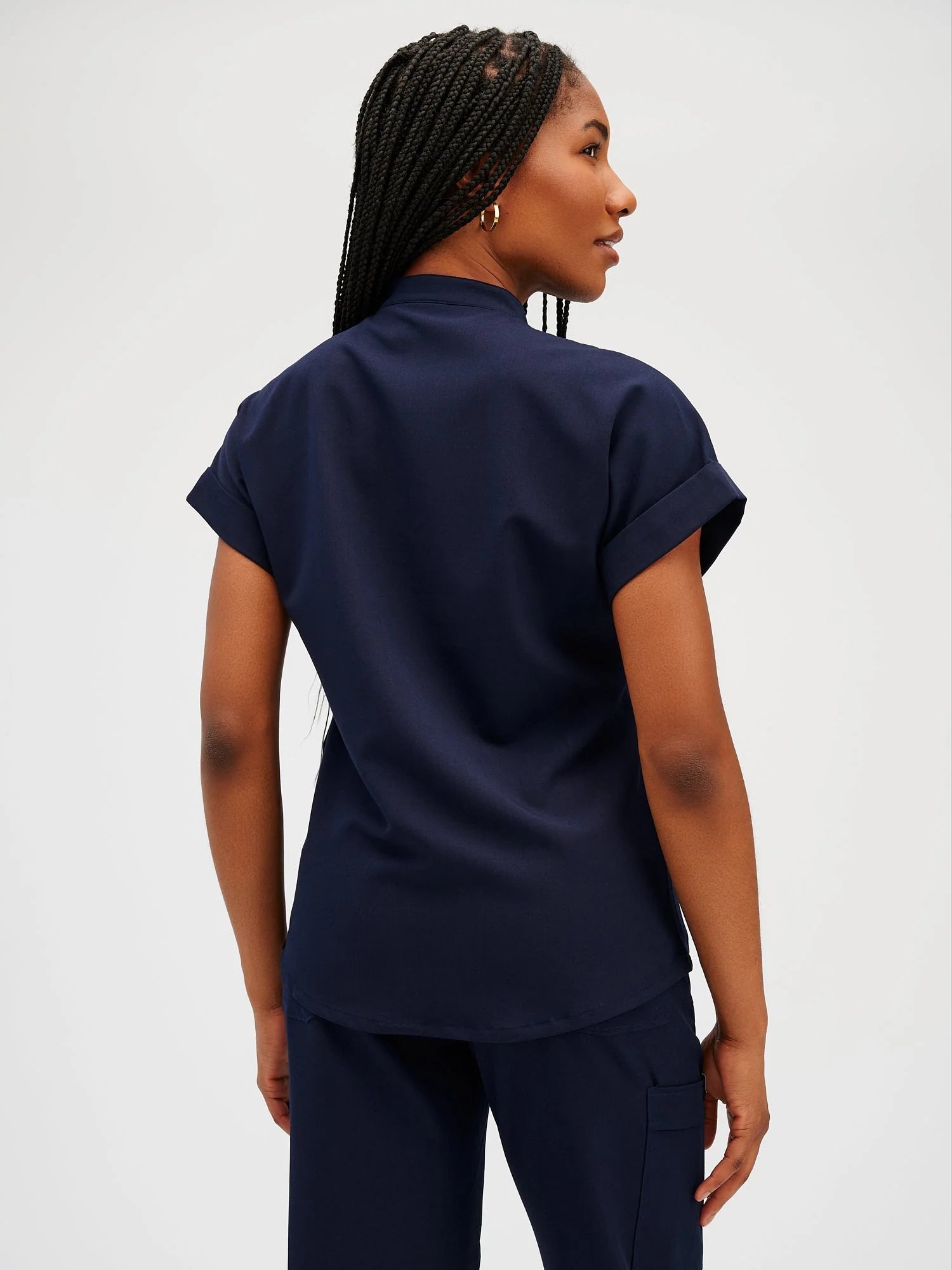 CHARLIE RE-GARDE™ - NAVY - Mandarine Collar Scrub Top - SILVADUR™