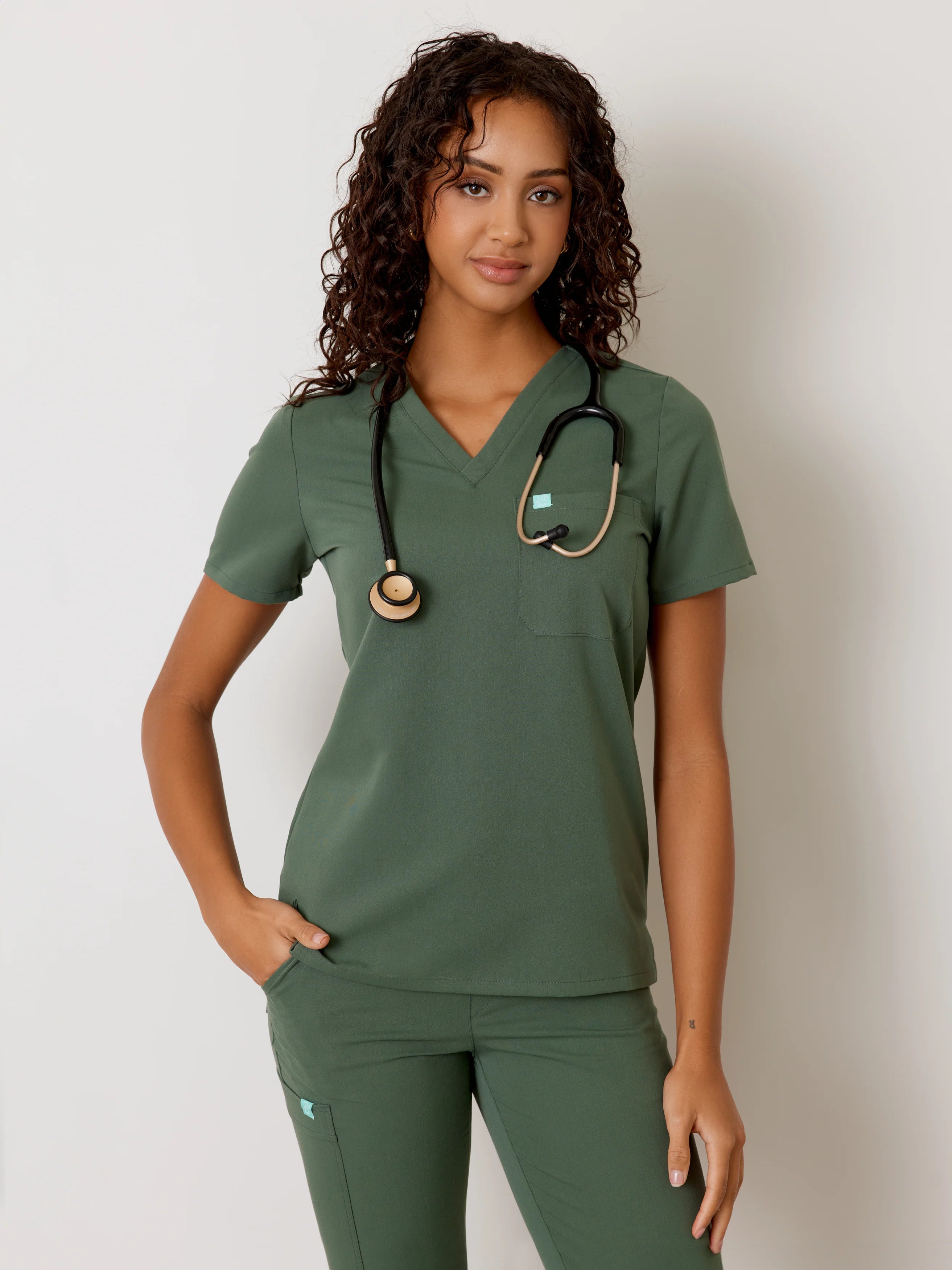 GABRIELLE RE-GARDE™ - EUCALYPTUS - One Pocket Scrub Top - SILVADUR™ - Final Sale