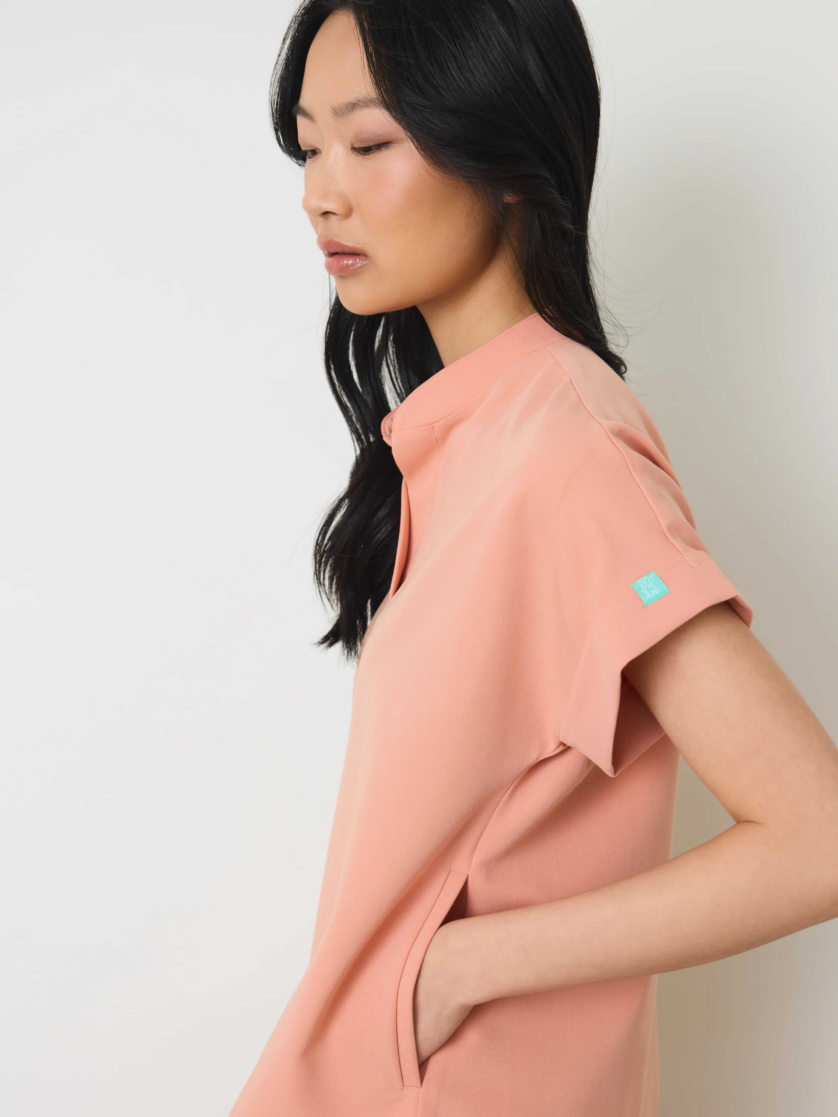 CHARLIE RE-GARDE™ - PEACH - Mandarine Collar Scrub Top - SILVADUR™ - Final Sale