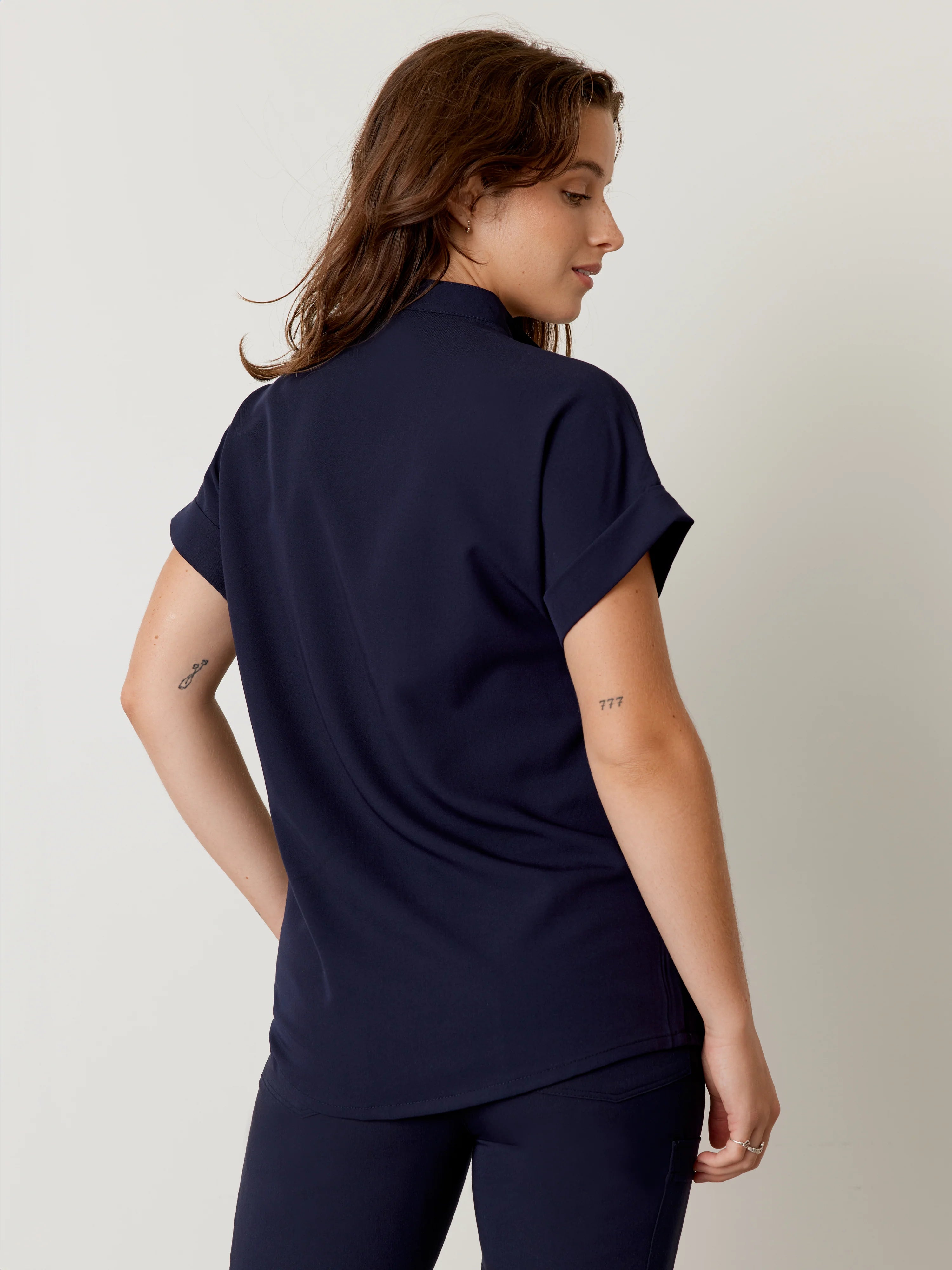 CHARLIE RE-GARDE™ - RETRO NAVY - Mandarine Collar Scrub Top - Final Sale