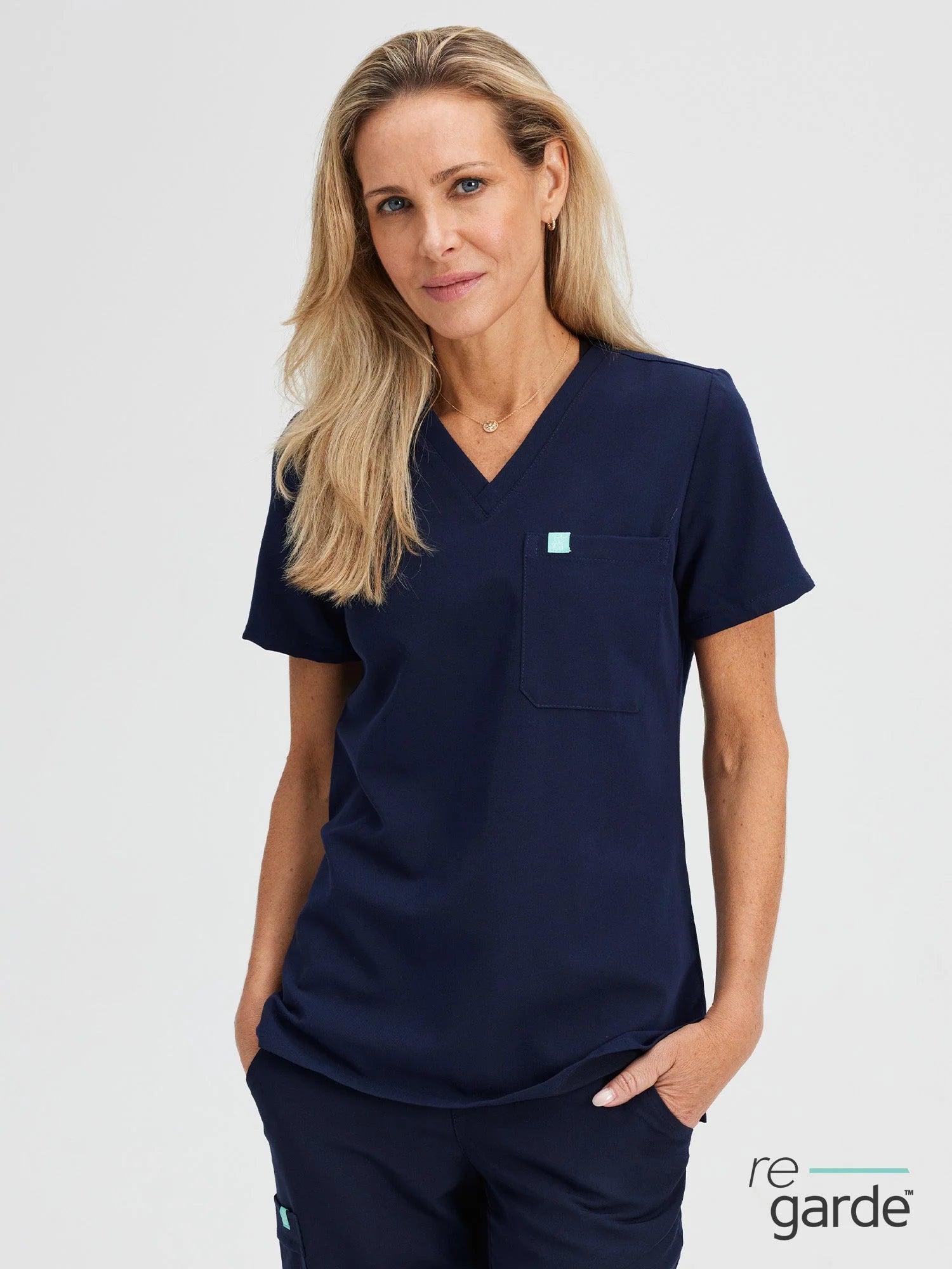 GABRIELLE RE-GARDE™ - NAVY - One Pocket Scrub Top - SILVADUR™