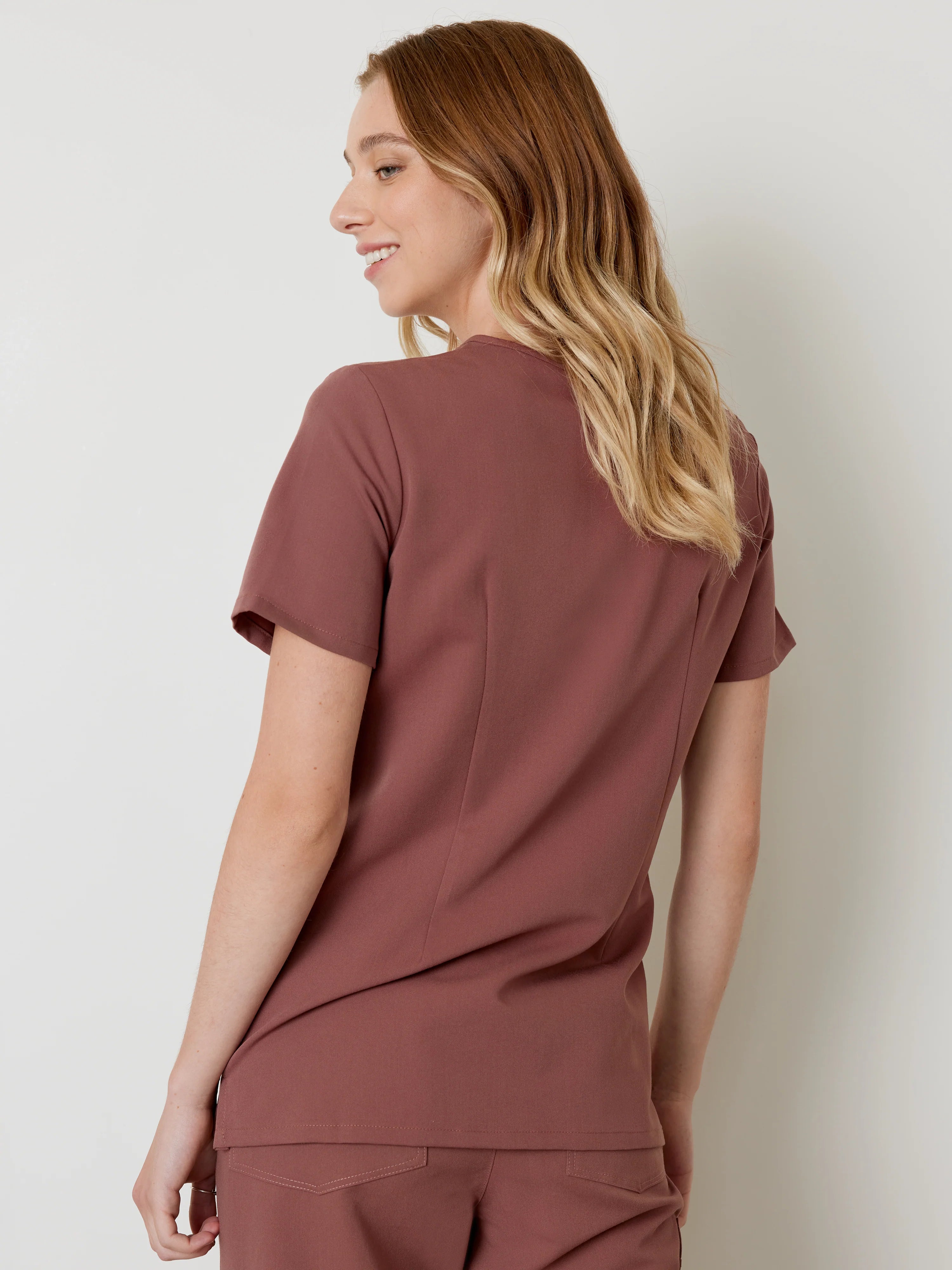 GABRIELLE RE-GARDE™ - MAROON - One Pocket Scrub Top - SILVADUR™ - Final Sale