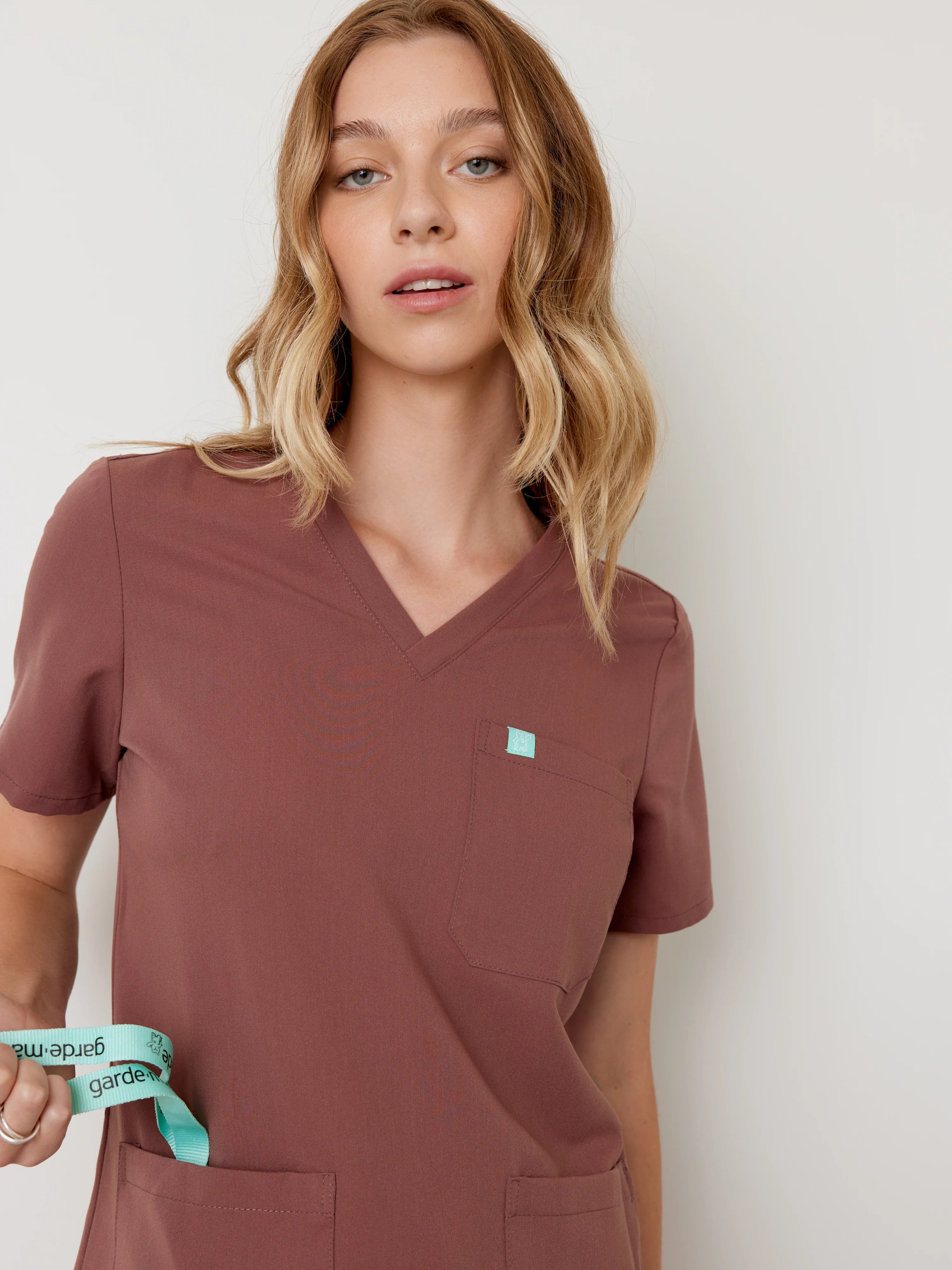CHLOE RE-GARDE™ - MAROON - Three Pockets Scrub Top - SILVADUR™ - Final Sale