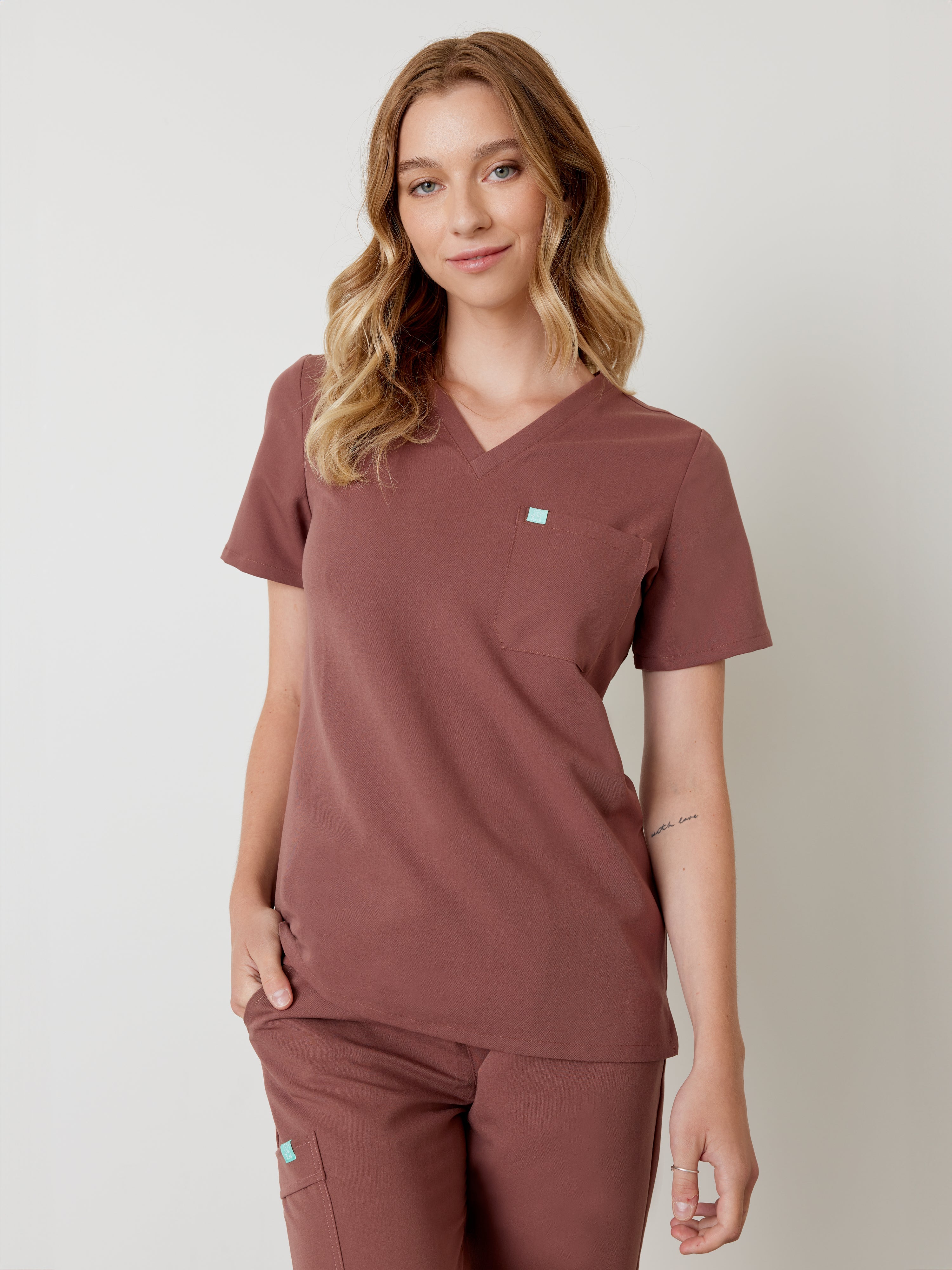GABRIELLE RE-GARDE™ - MAROON - One Pocket Scrub Top - SILVADUR™ - Final Sale