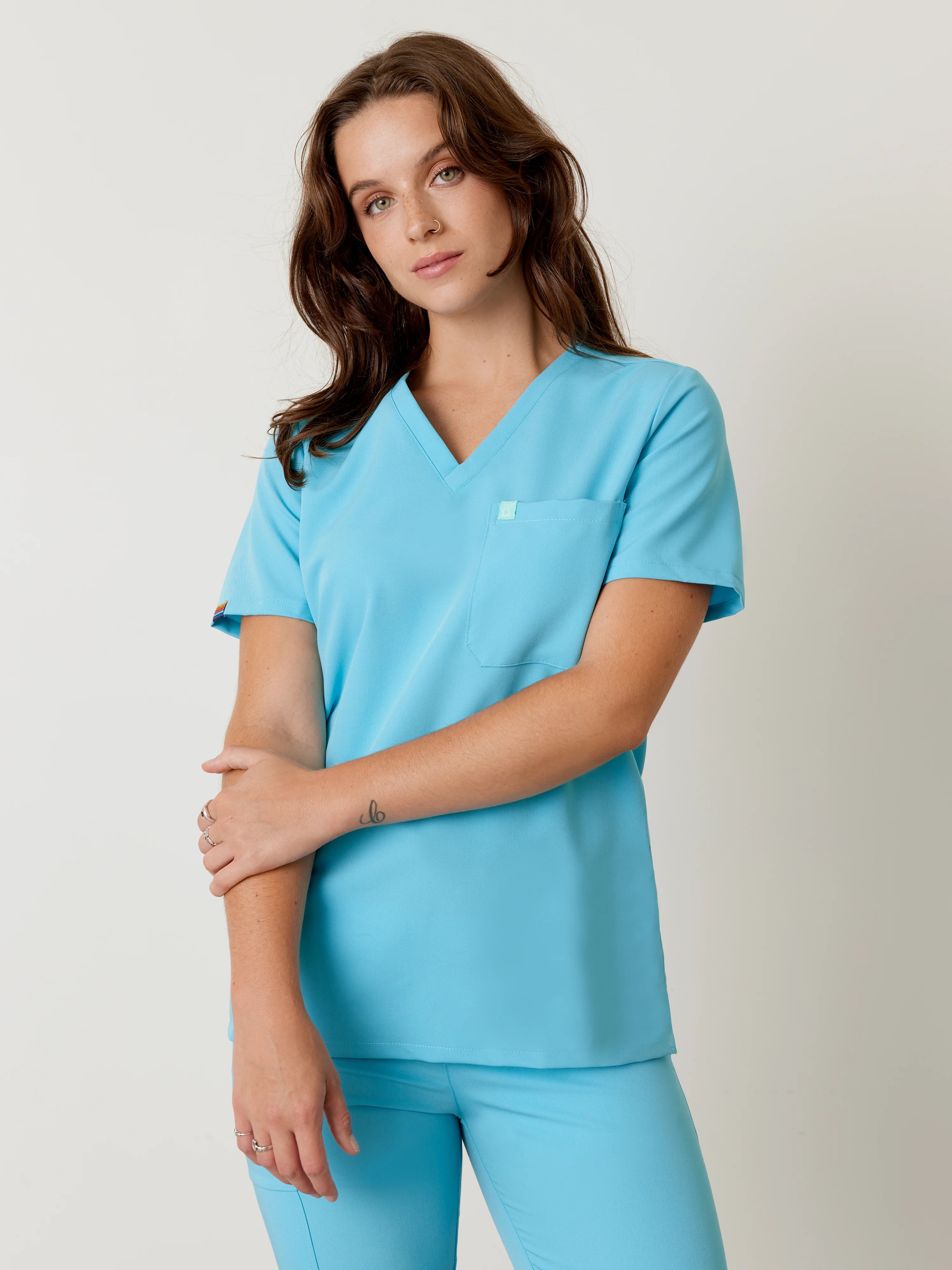 GABRIELLE RE-GARDE™ - RETRO BLUE - One Pocket Scrub Top - Final Sale