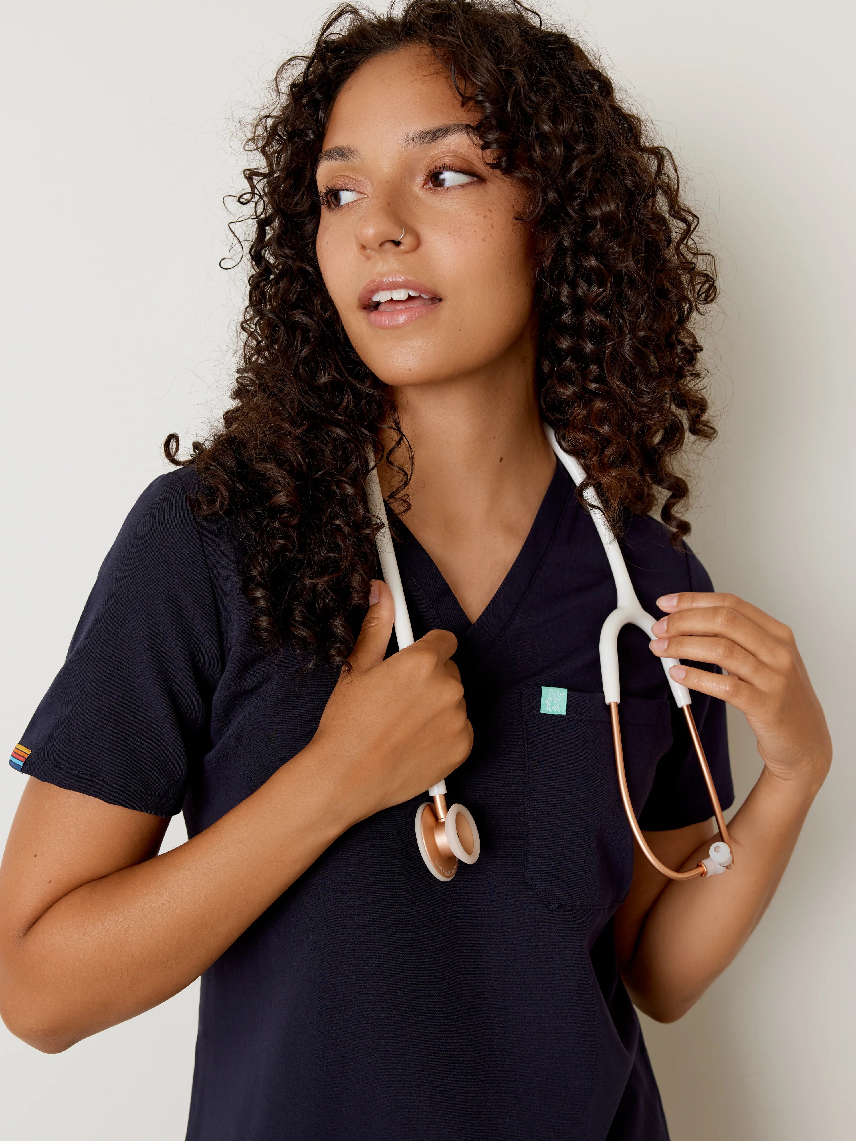 GABRIELLE RE-GARDE™ - RETRO NAVY - One Pocket Scrub Top - Final Sale