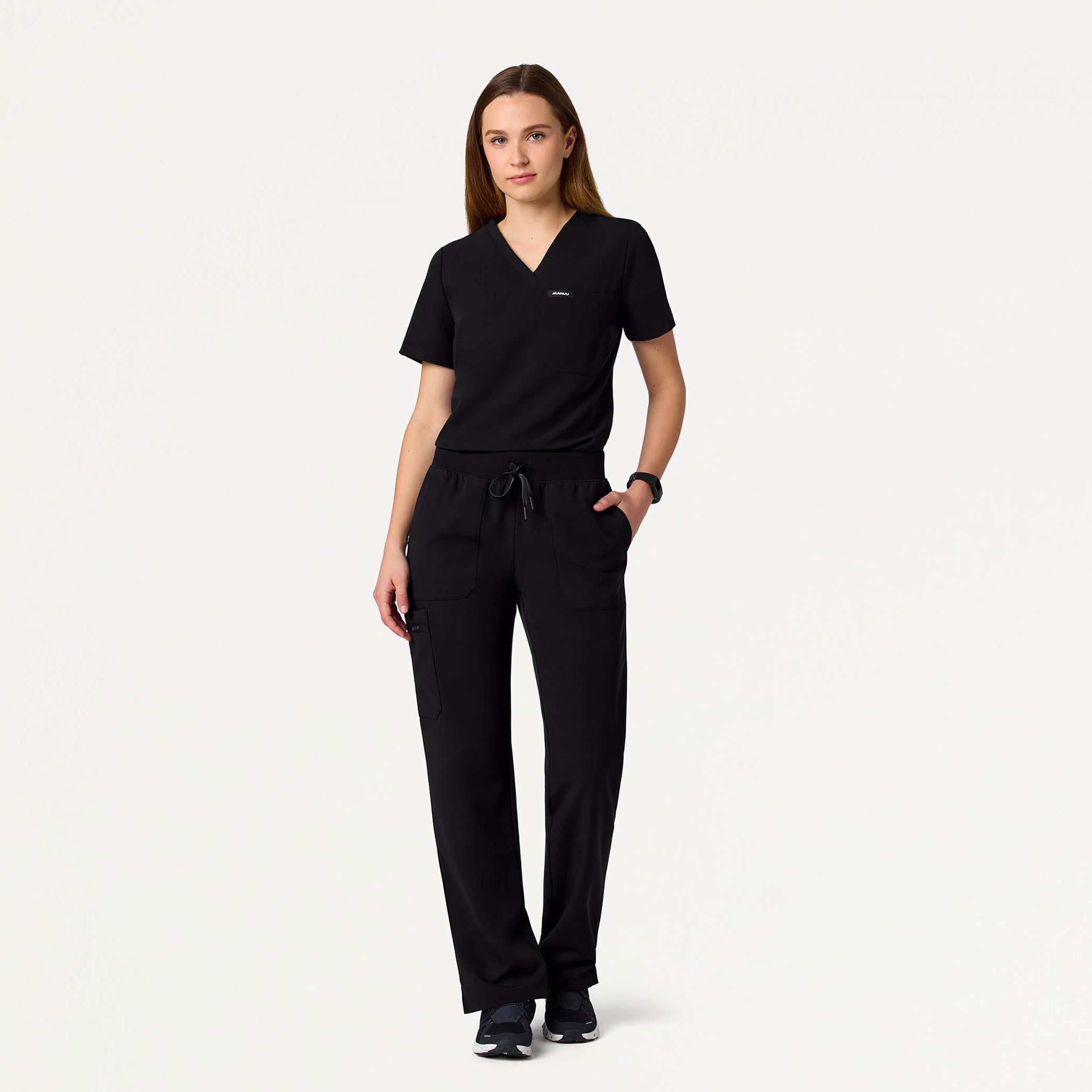 Xenos Cargo Knit-Waist Scrub Pant - Black