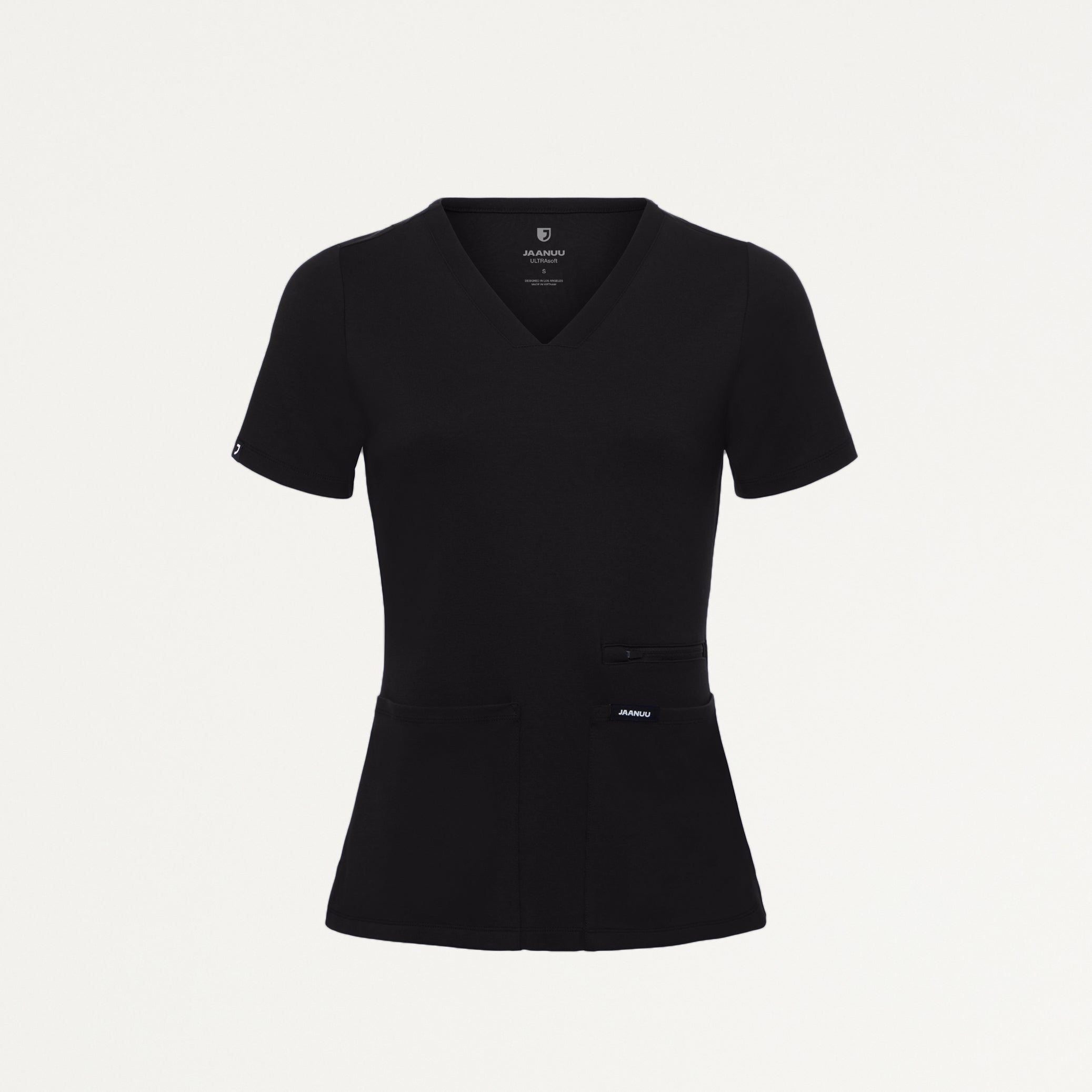 Kass Slim 4-Pocket UltraSOFT Scrub Top - Black