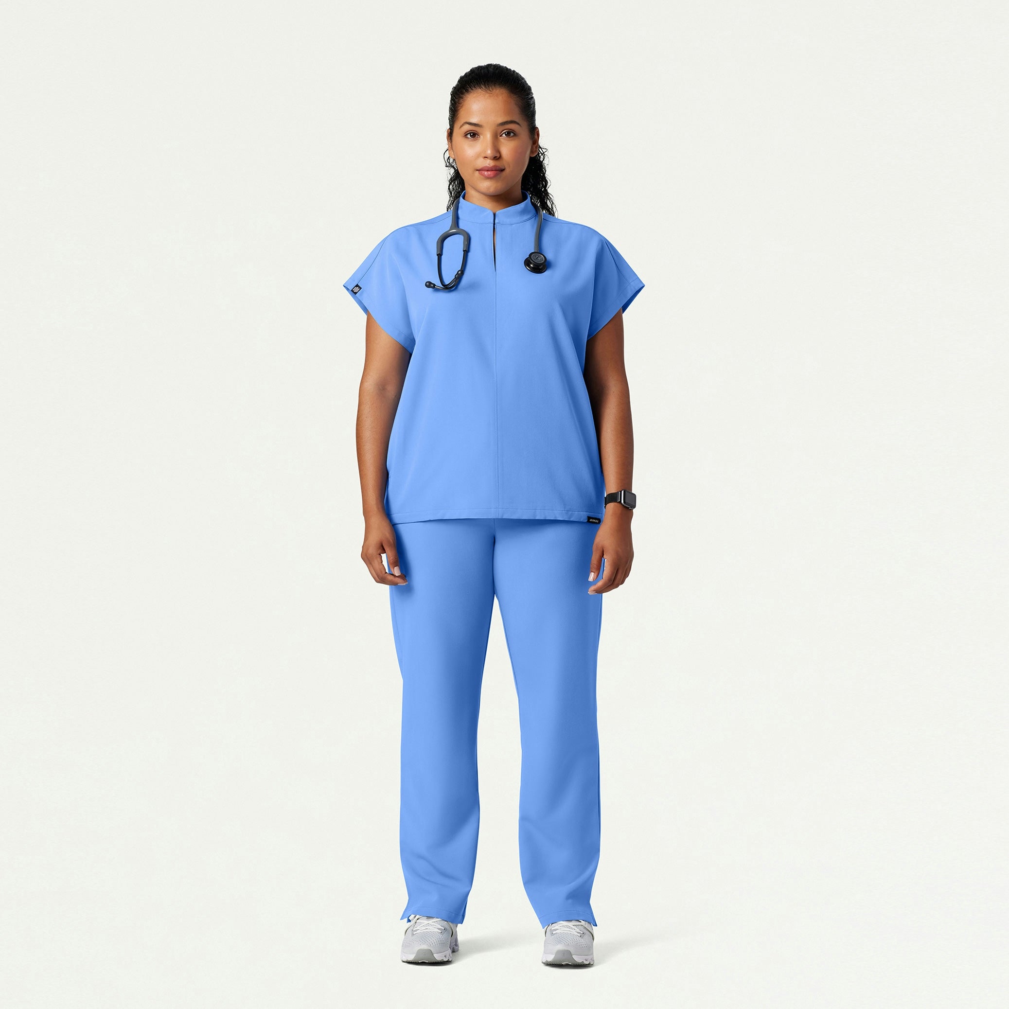Aris Oversized 2-Pocket Scrub Top - Ceil Blue