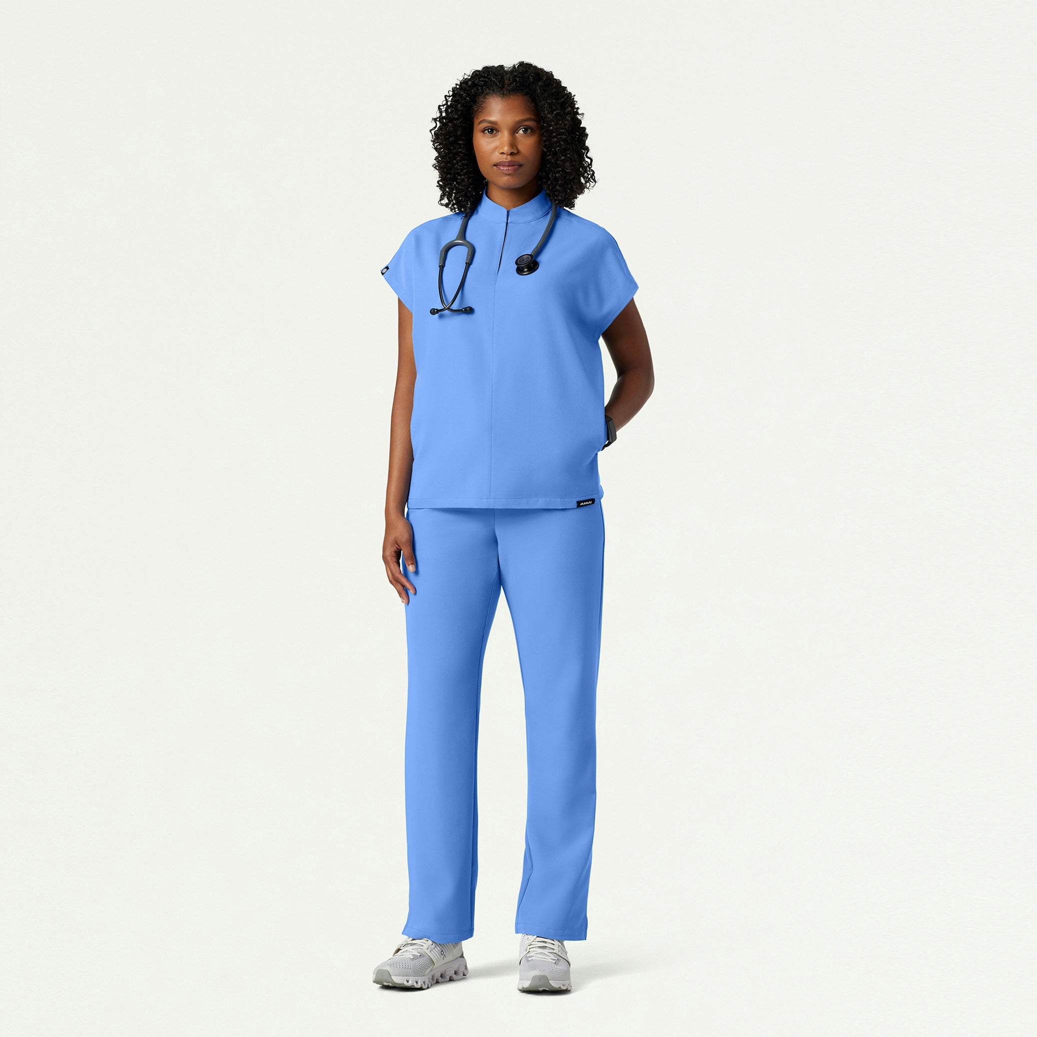 Aris Oversized 2-Pocket Scrub Top - Ceil Blue